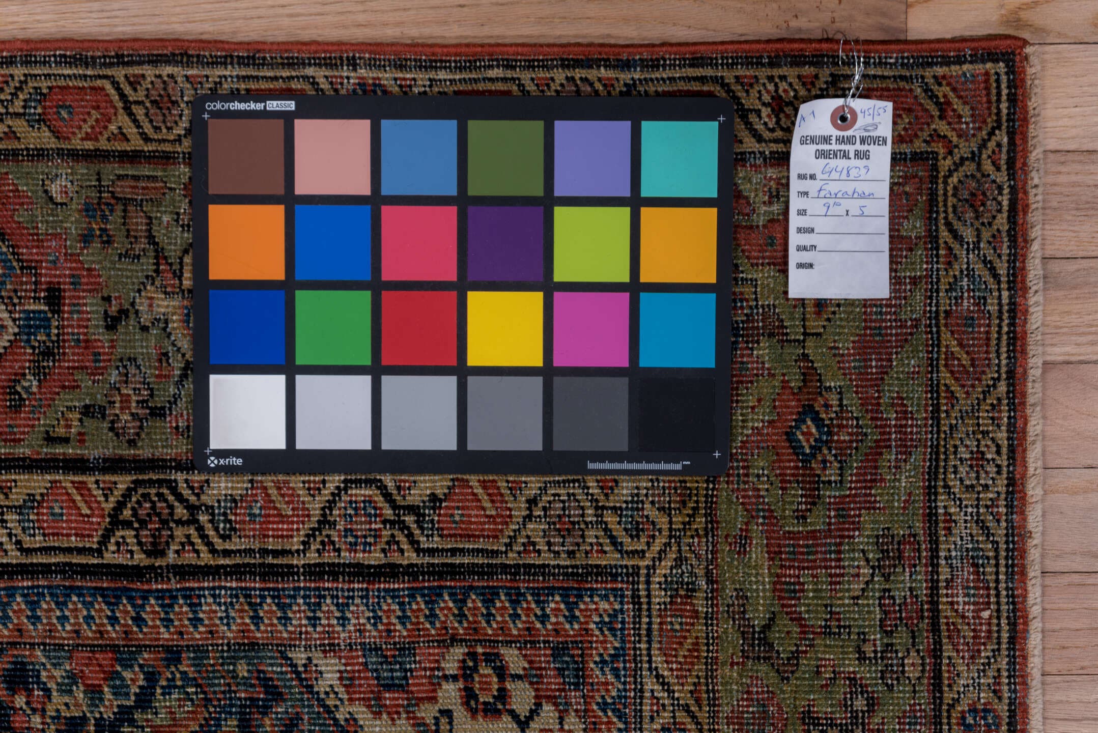 5' x 9' one-of-a-kind handmade antique Farahan medium size rug. Color palette: navy, olive, rust, ivory, terra cotta, sage