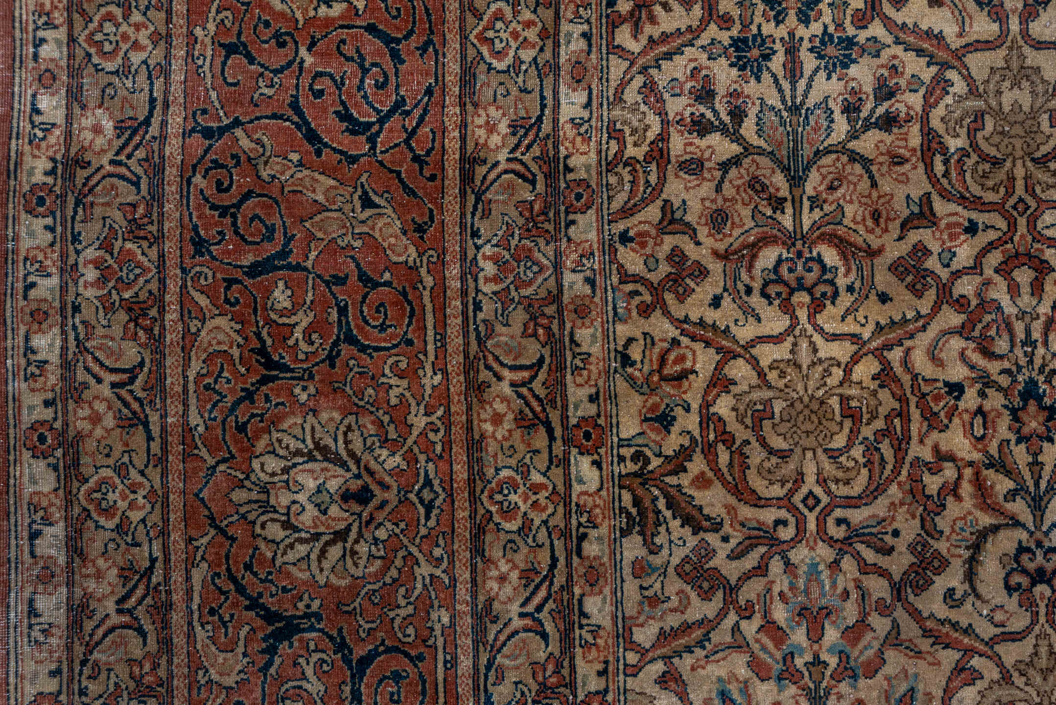 10' x 14' one-of-a-kind handmade antique Tabriz large size rug. Color palette: ivory, terra cotta, taupe, brown, charcoal