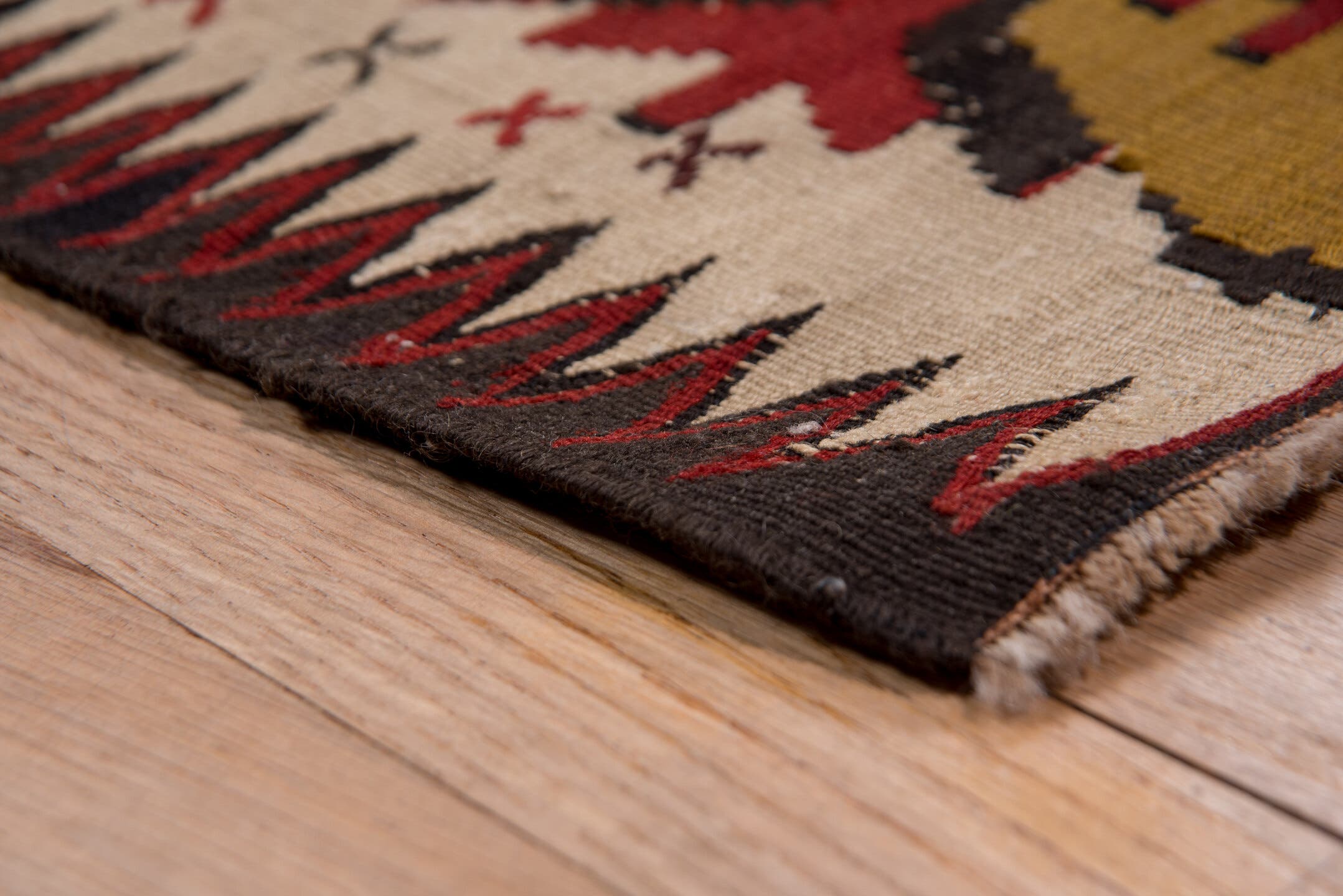 6' x 10' one-of-a-kind handmade vintage Kilim large size rug. Color palette: burgundy, ivory, rust, gold, navy, blue, olive