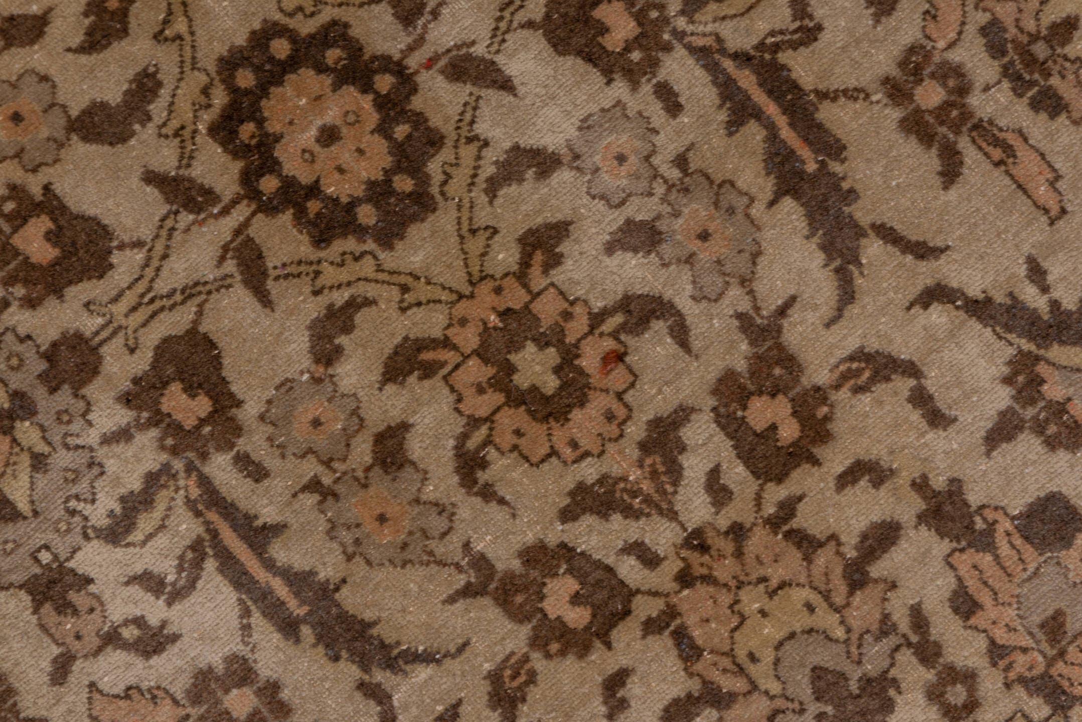 6' x 10' one-of-a-kind handmade antique Sivas large size rug. Color palette: brown, ivory, taupe, camel, charcoal, beige