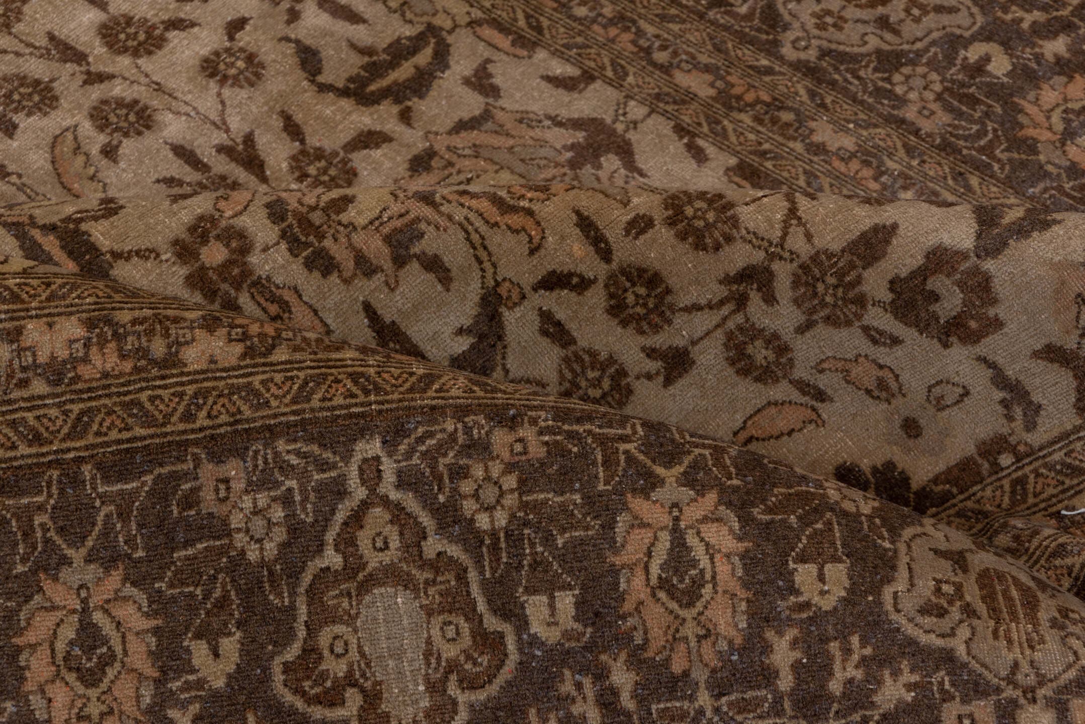 6' x 10' one-of-a-kind handmade antique Sivas large size rug. Color palette: brown, ivory, taupe, camel, charcoal, beige