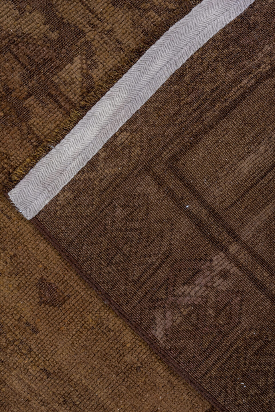 3' x 9' one-of-a-kind handmade antique Overdyed runner rug. Color palette: brown, camel, taupe, mahogany, beige, gray, red