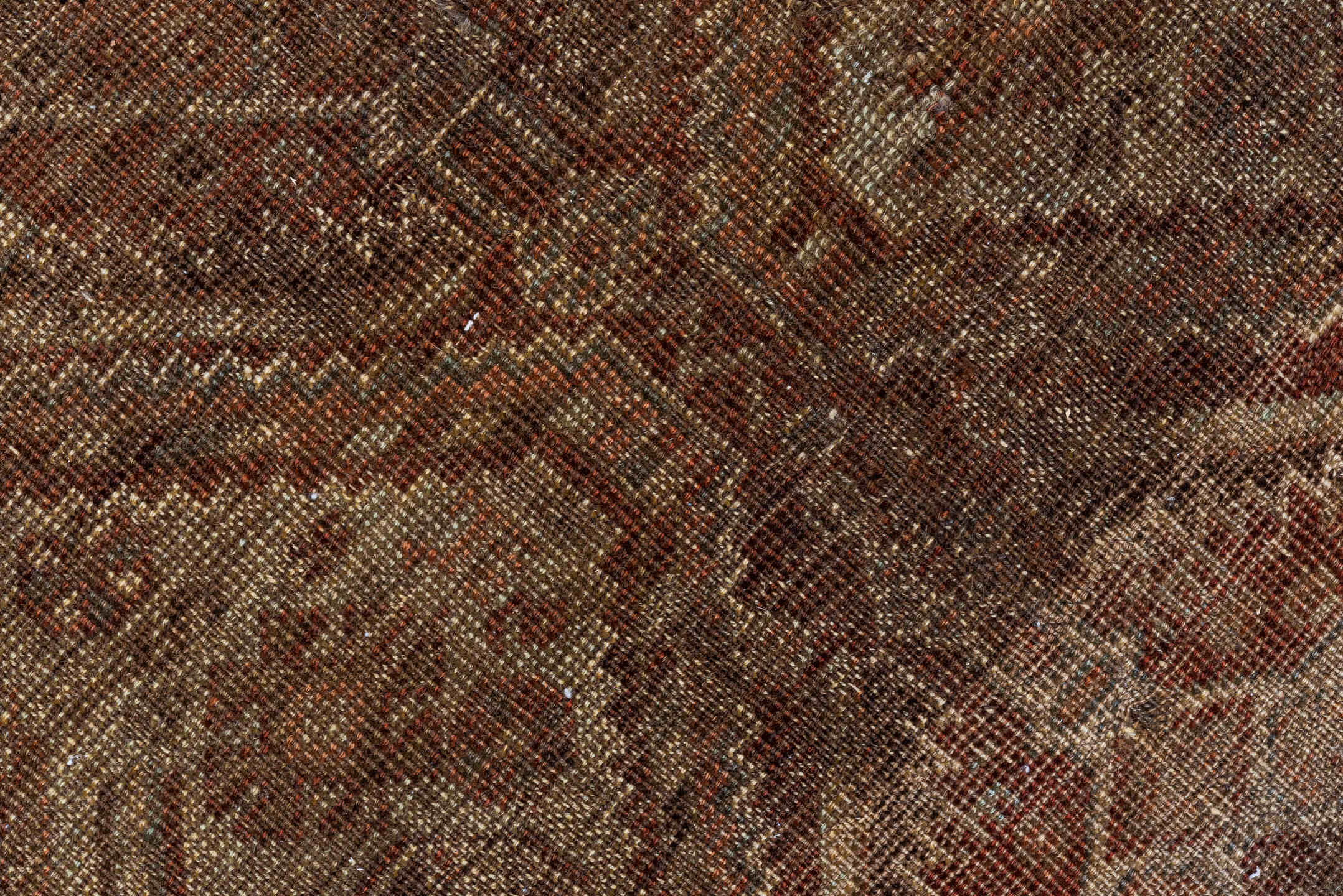 6' x 9' one-of-a-kind handmade antique Shiraz large size rug. Color palette: brown, rust, camel, ivory, taupe, mahogany