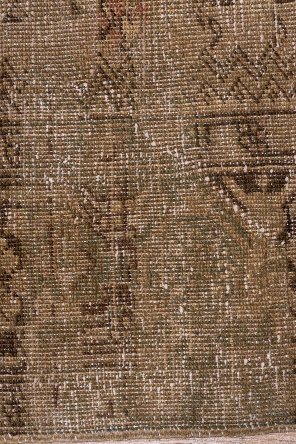 7' x 9' one-of-a-kind handmade antique Heriz rug. Color palette: taupe, camel, brown, ivory, charcoal, sage, slate, beige
