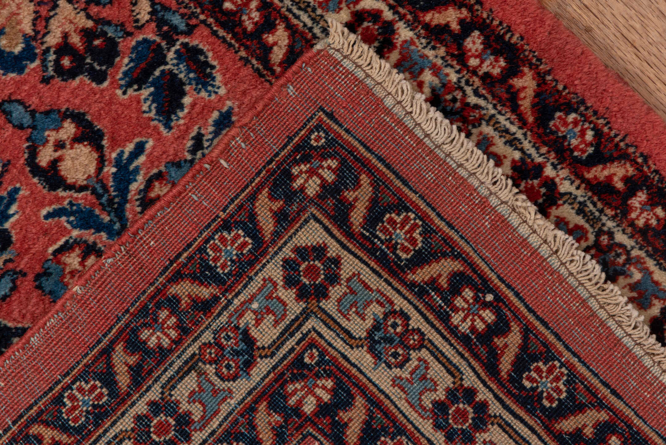 2' x 4' one-of-a-kind handmade antique Kashan small size rug. Color palette: rose, navy, ivory, burgundy, sky_blue, coral