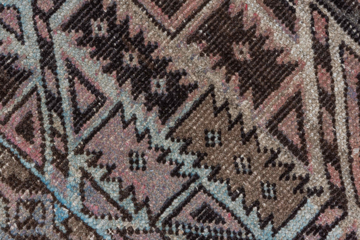 1' x 4' one-of-a-kind handmade antique Hamadan small size rug. Color palette: brown, ivory, taupe, rose, charcoal, slate