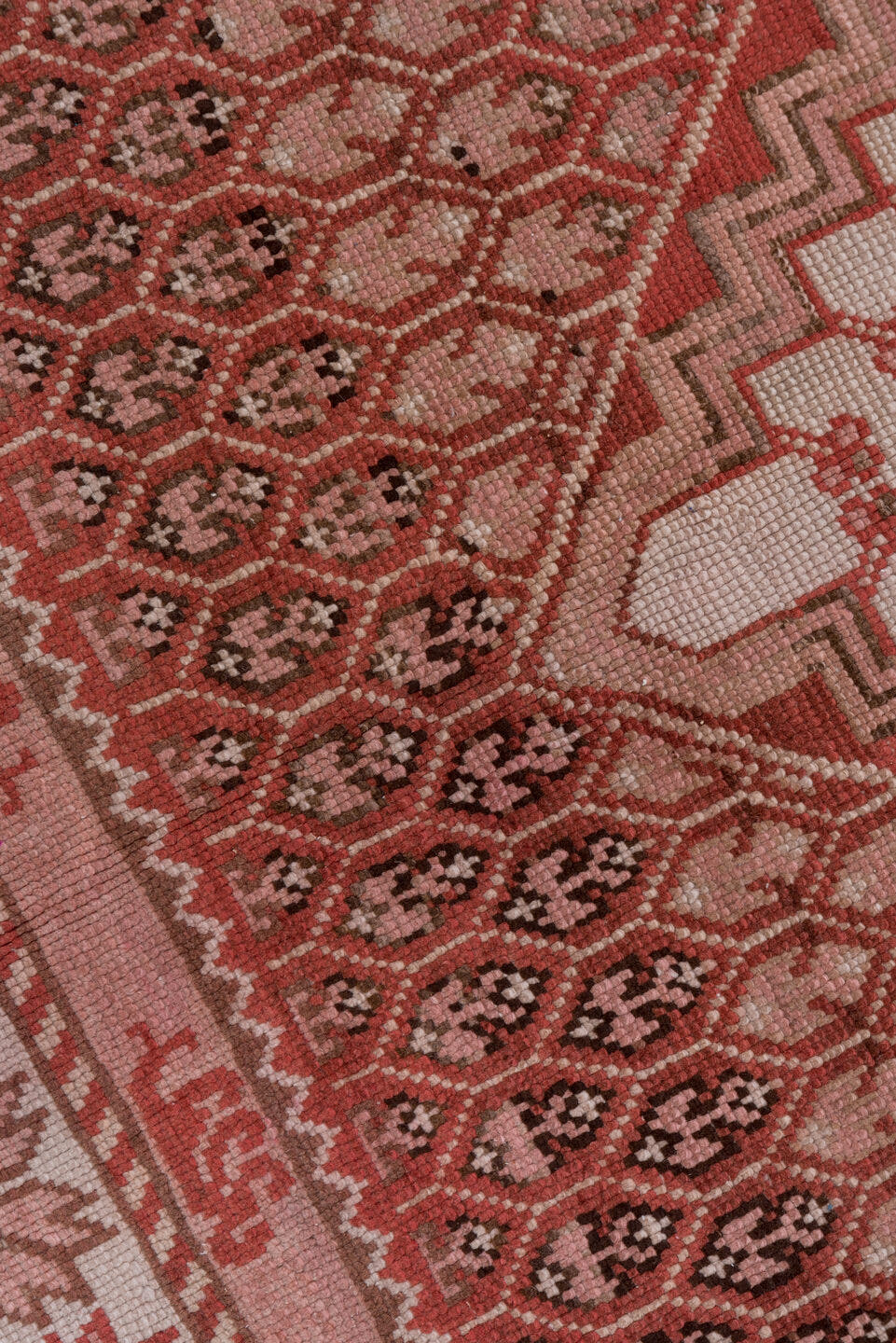 6' x 9' one-of-a-kind handmade antique Oushak medium size rug. Color palette: rose, terracotta, ivory, dusty pink, taupe