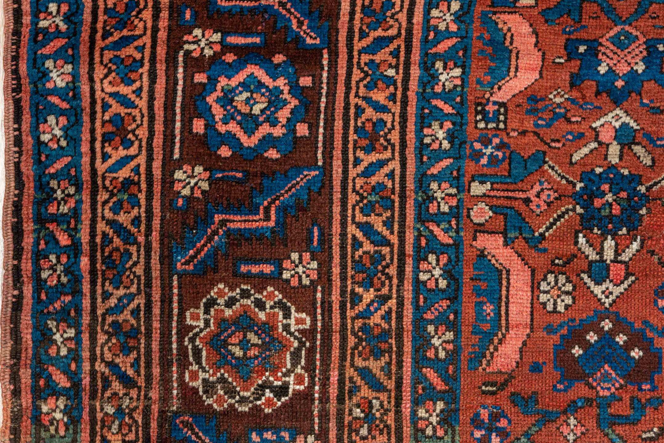 6' x 6' one-of-a-kind handmade vintage Bakhshayesh rug. Color palette: arapawa, black, blue, brown, gray, pink, red
