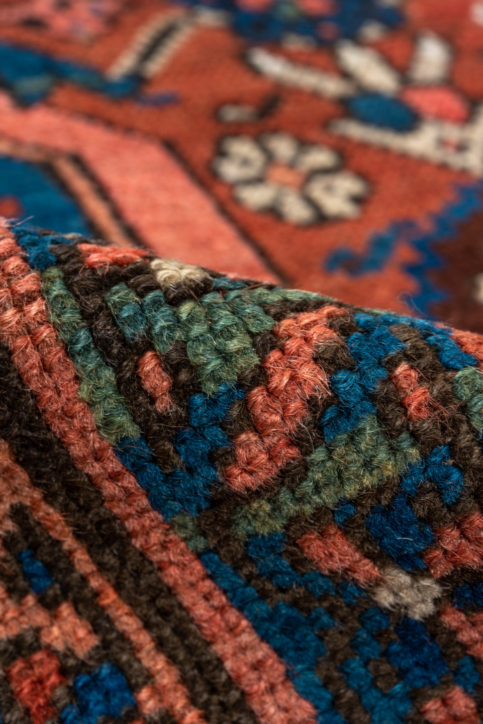 6' x 6' one-of-a-kind handmade vintage Bakhshayesh rug. Color palette: arapawa, black, blue, brown, gray, pink, red