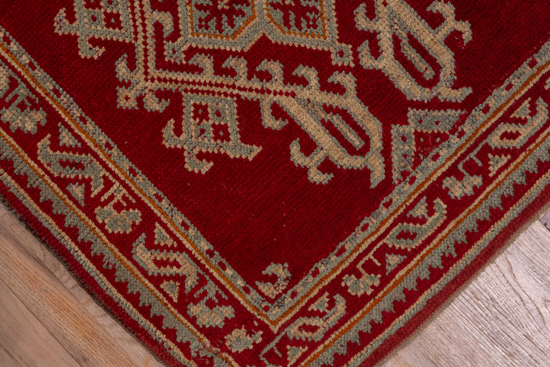 3' x 17' one-of-a-kind handmade antique Oushak runner rug. Color palette: crimson, ivory, burgundy, red
