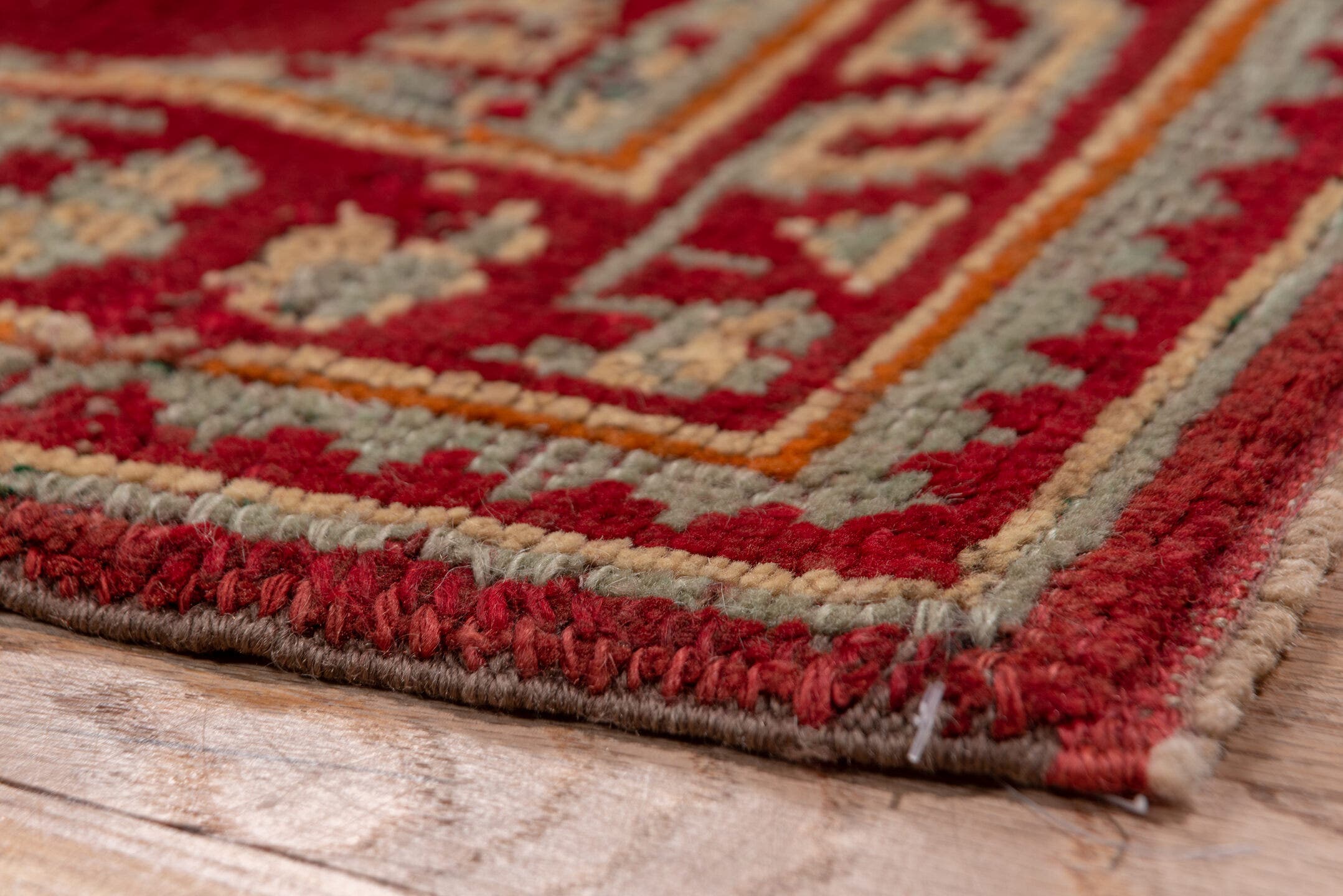 3' x 17' one-of-a-kind handmade antique Oushak runner rug. Color palette: crimson, ivory, burgundy, red