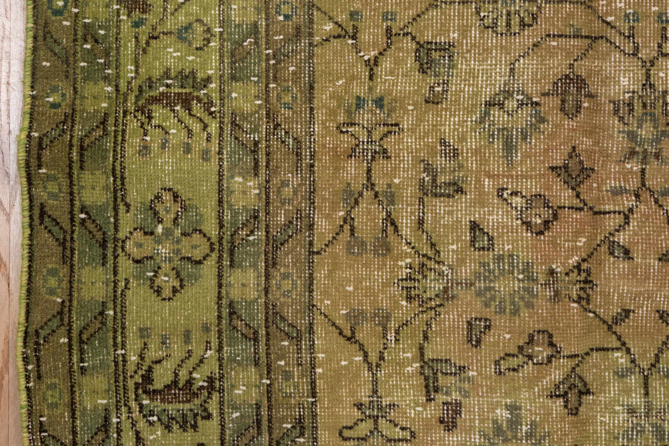 6' x 10' one-of-a-kind handmade vintage Overdyed large size rug. Color palette: olive, taupe, brown, sage, charcoal, green