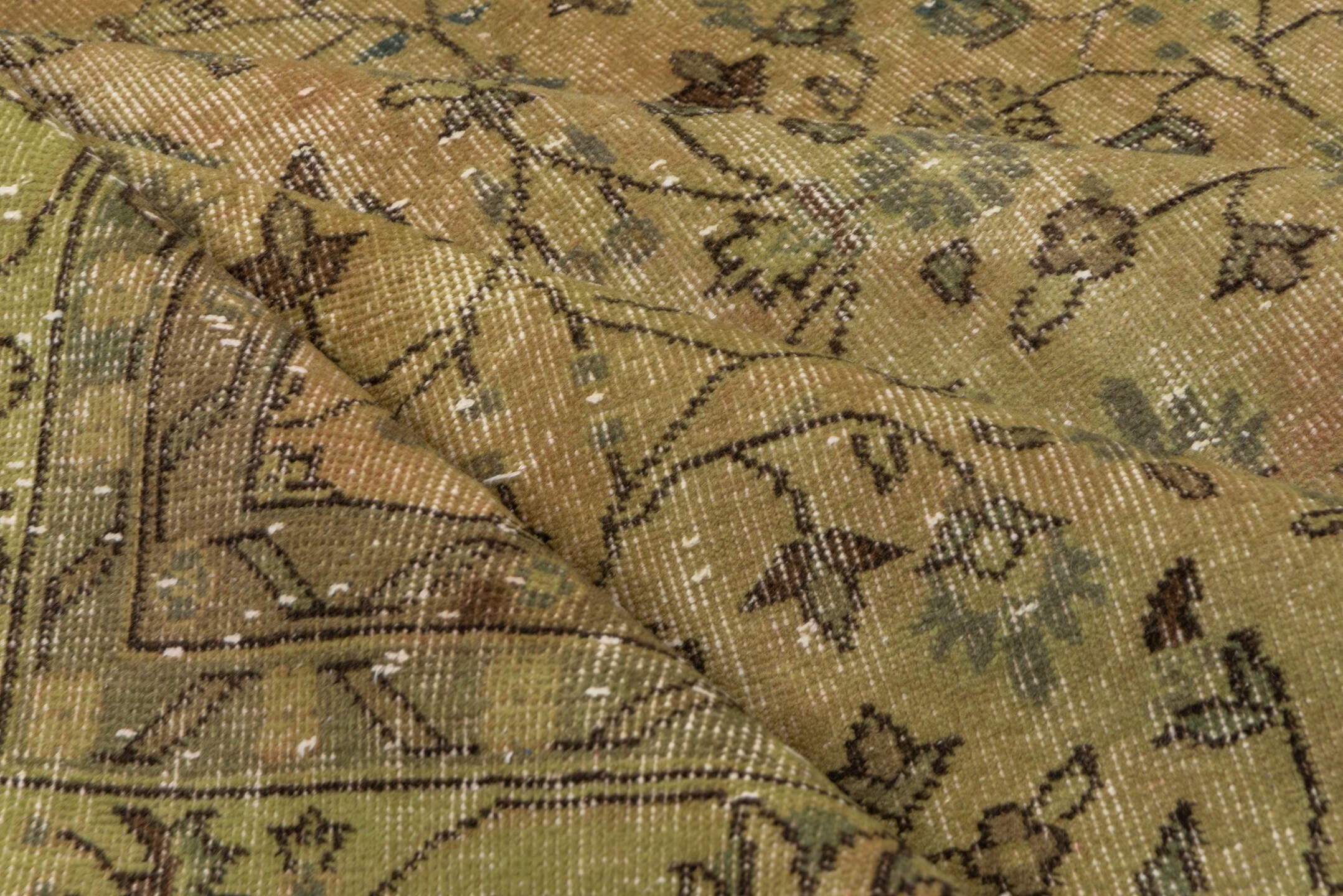6' x 10' one-of-a-kind handmade vintage Overdyed large size rug. Color palette: olive, taupe, brown, sage, charcoal, green