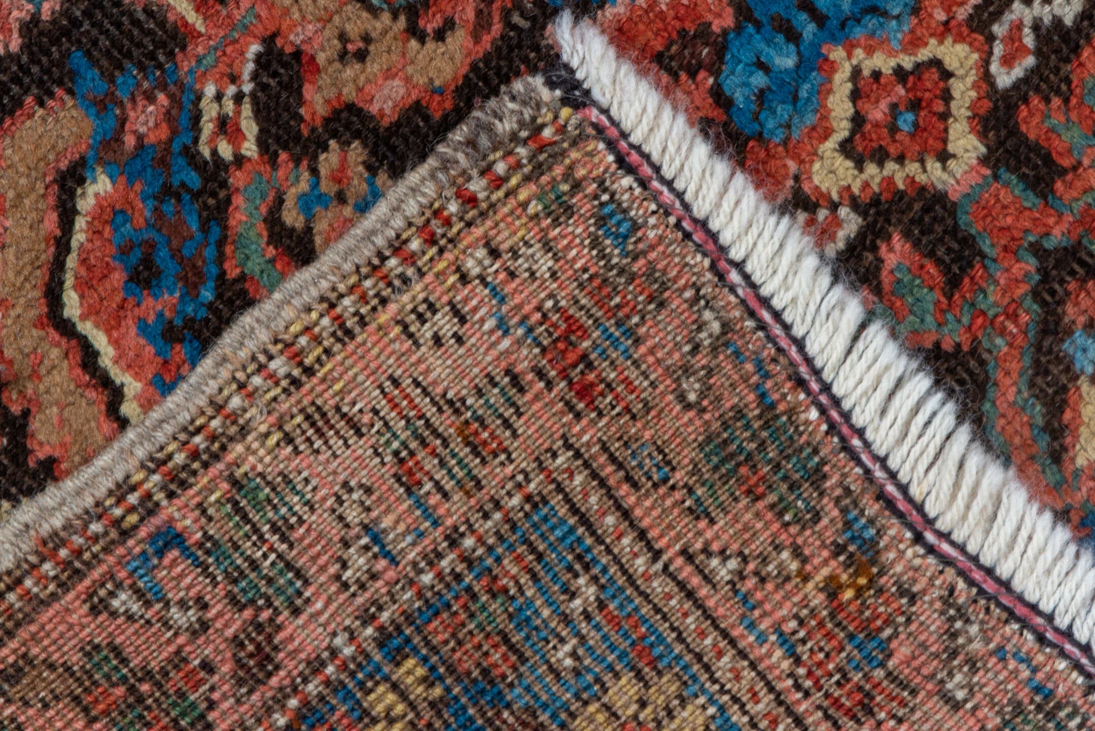 3' x 13' one-of-a-kind handmade vintage Bakhshayesh runner rug. Color palette: navy, sky blue, rust, coral, ivory, rose