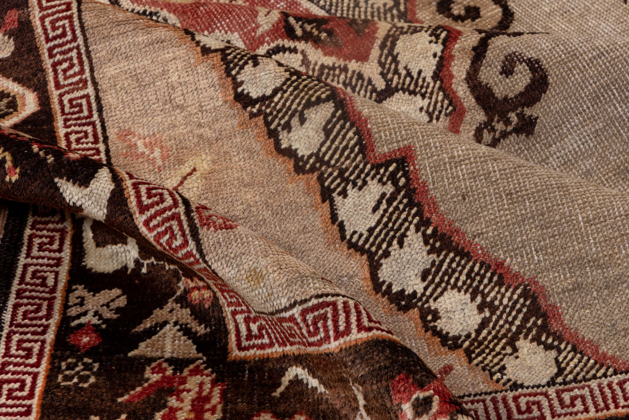 4' x 6' one-of-a-kind handmade vintage Oushak small size rug. Color palette: ivory, brown, coral, blush, rust, taupe, cream