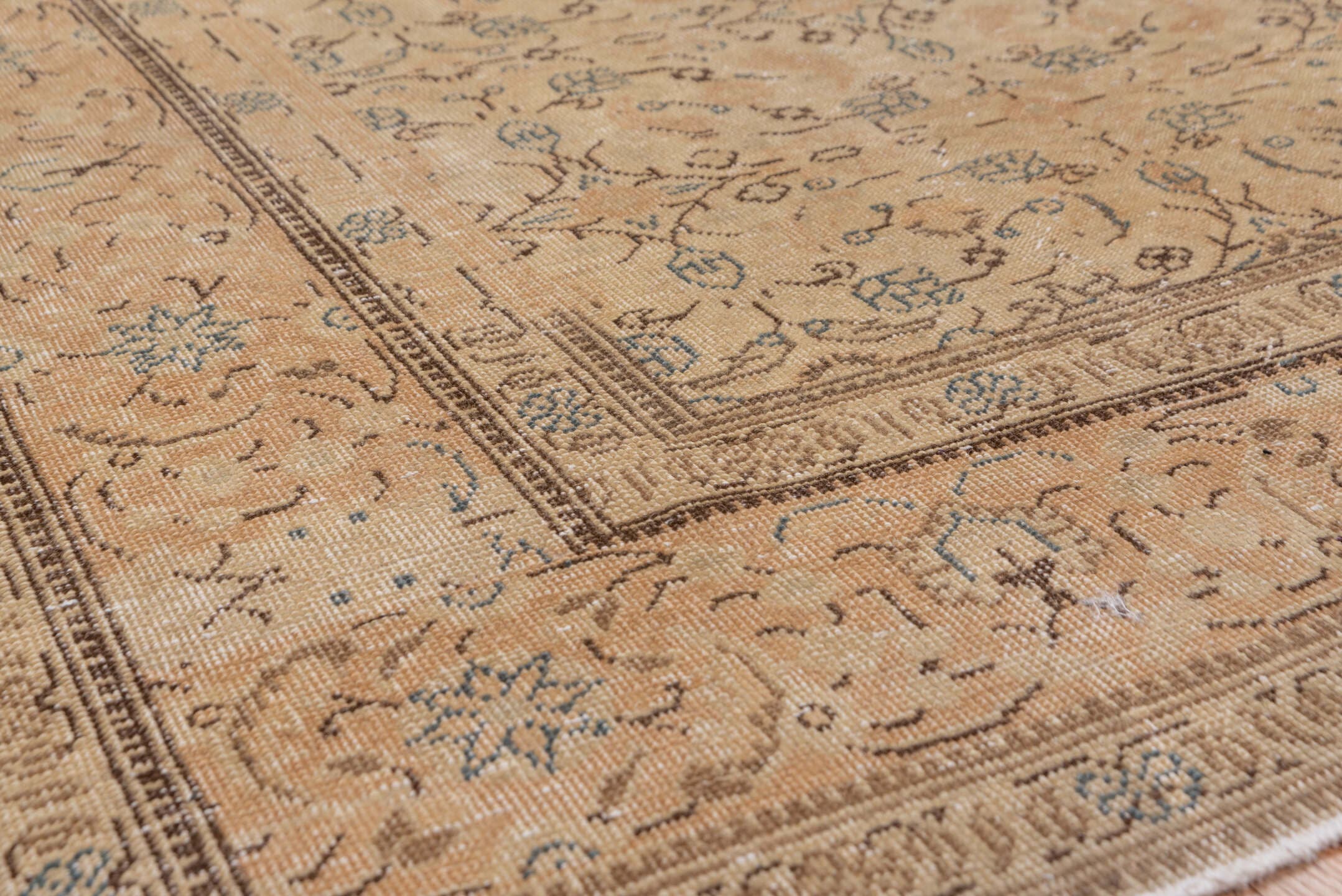 6' x 9' one-of-a-kind handmade vintage Kaisary medium size rug. Color palette: beige, taupe, camel, ivory, slate, brown