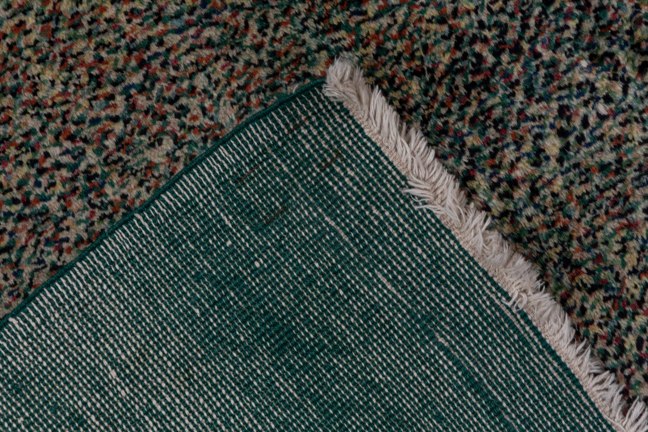 6' x 9' one-of-a-kind handmade vintage Oushak medium size rug. Color palette: taupe, teal, charcoal, ivory, brown, beige