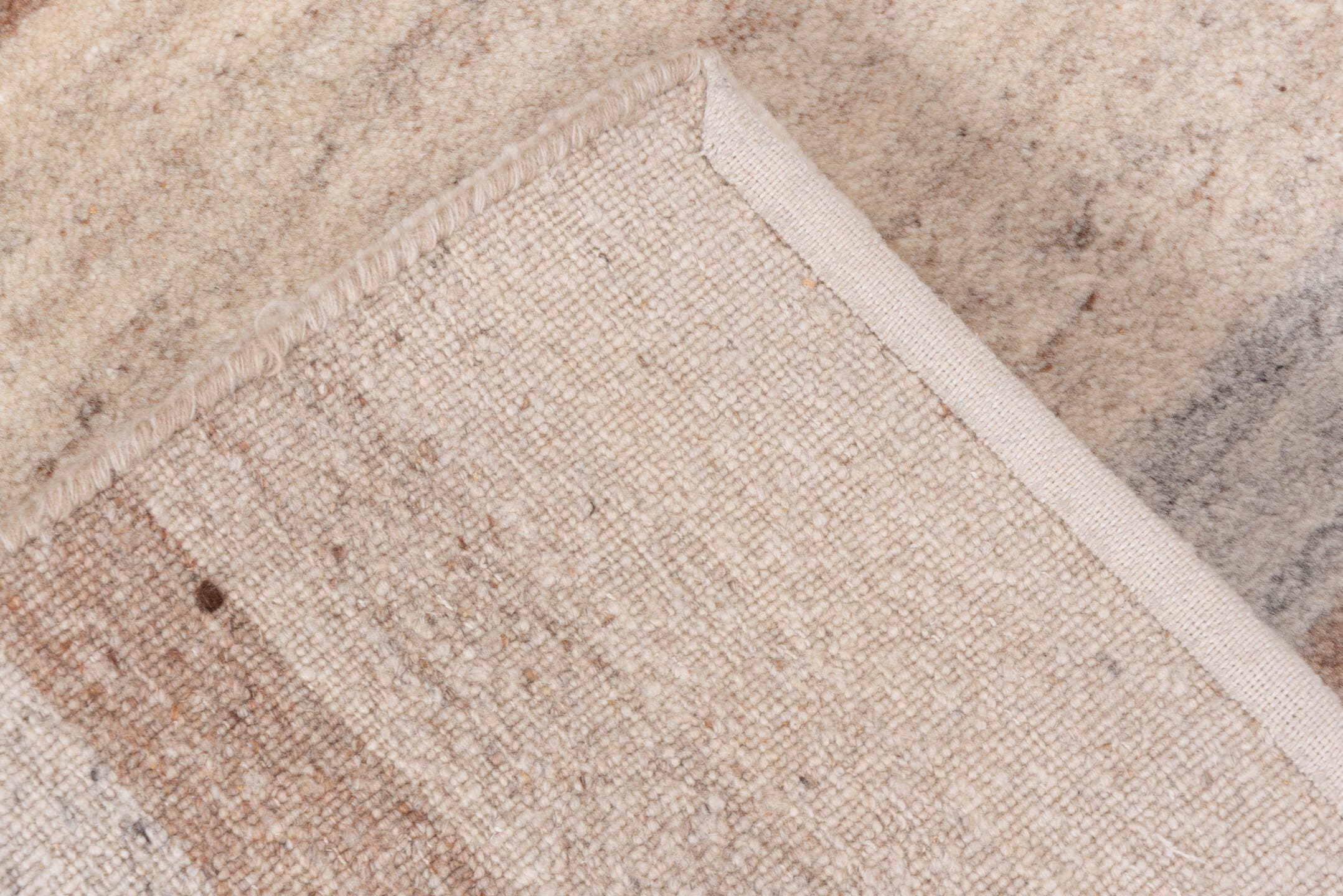 4' x 6' one-of-a-kind handmade vintage Ocean small size rug. Color palette: ivory, taupe, camel, gray, beige