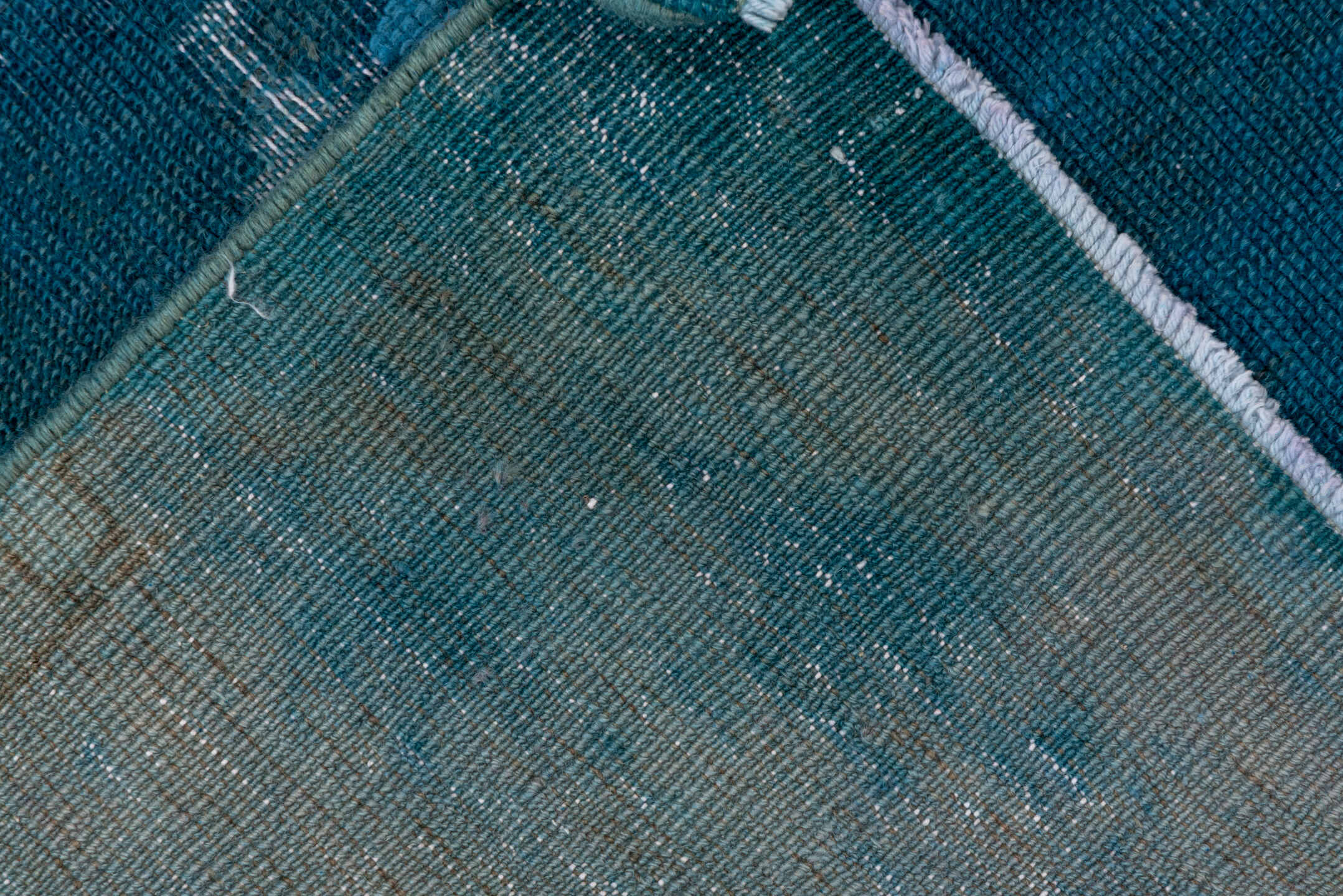 2' x 8' one-of-a-kind handmade vintage Oushak runner rug. Color palette: teal, indigo, slate, charcoal, ivory, purple, gray