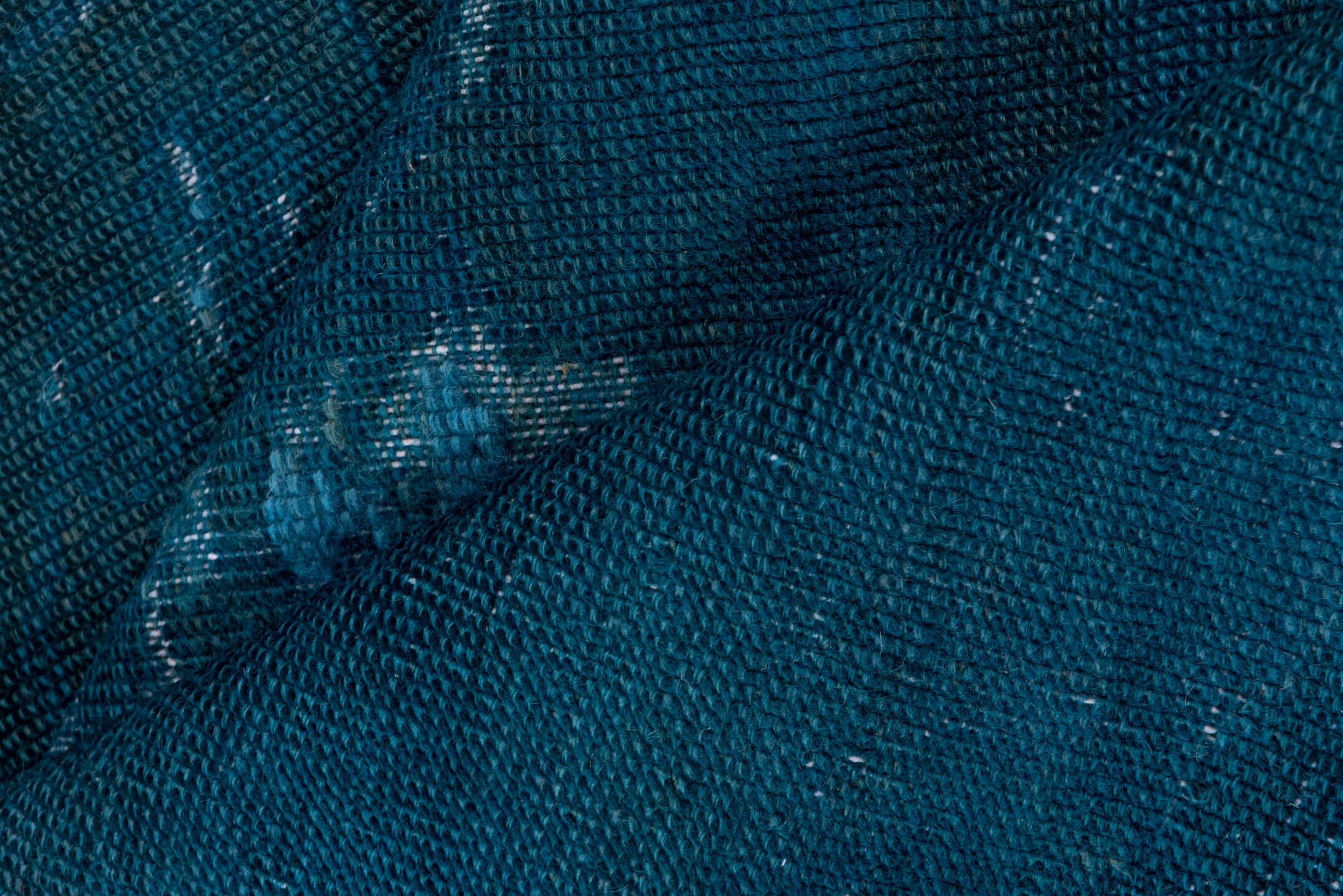 2' x 8' one-of-a-kind handmade vintage Oushak runner rug. Color palette: teal, indigo, slate, charcoal, ivory, purple, gray