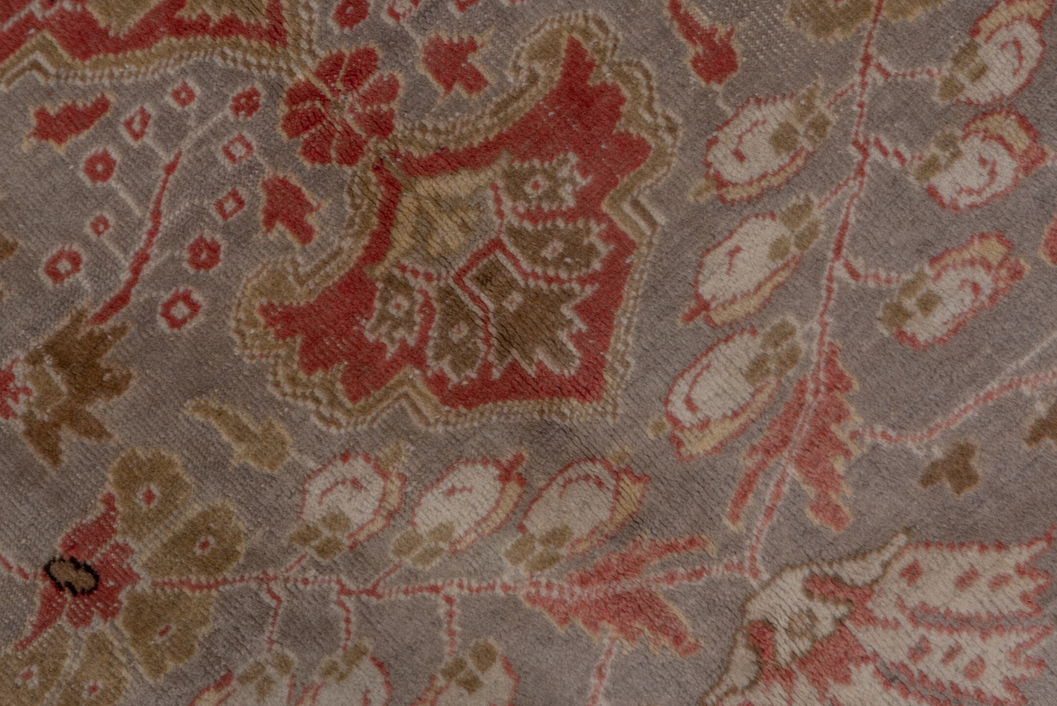 6' x 9' one-of-a-kind handmade vintage Oushak medium size rug. Color palette: taupe, blush, ivory, coral, beige, sage, brown