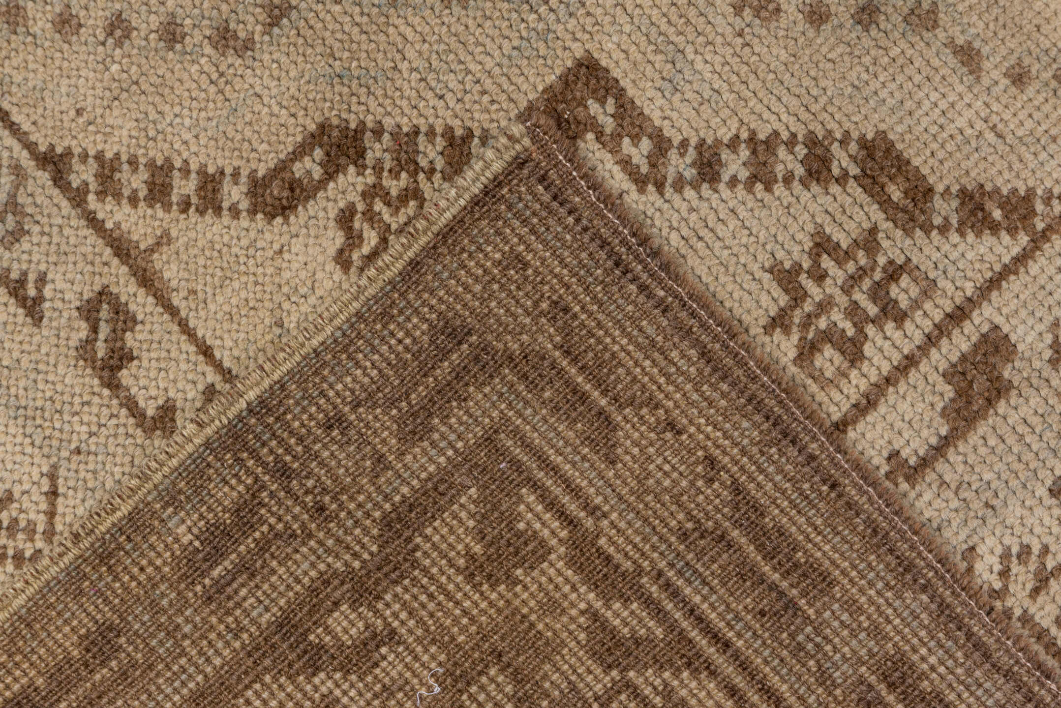 6' x 9' one-of-a-kind handmade vintage Oushak medium size rug. Color palette: brown, gray, light gray, off-white, pink, snow