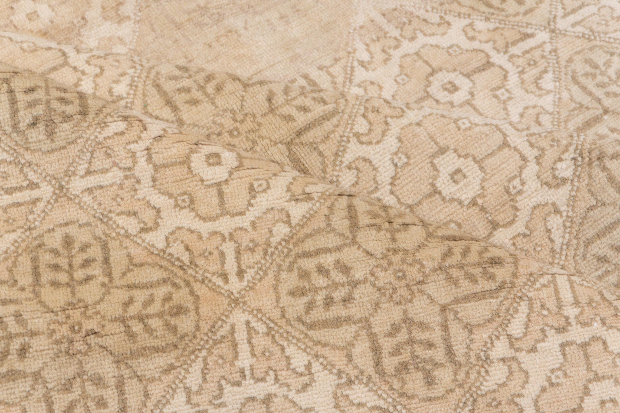 5' x 8' one-of-a-kind handmade vintage Oushak medium size rug. Color palette: beige, ivory, taupe, sand, camel, gray