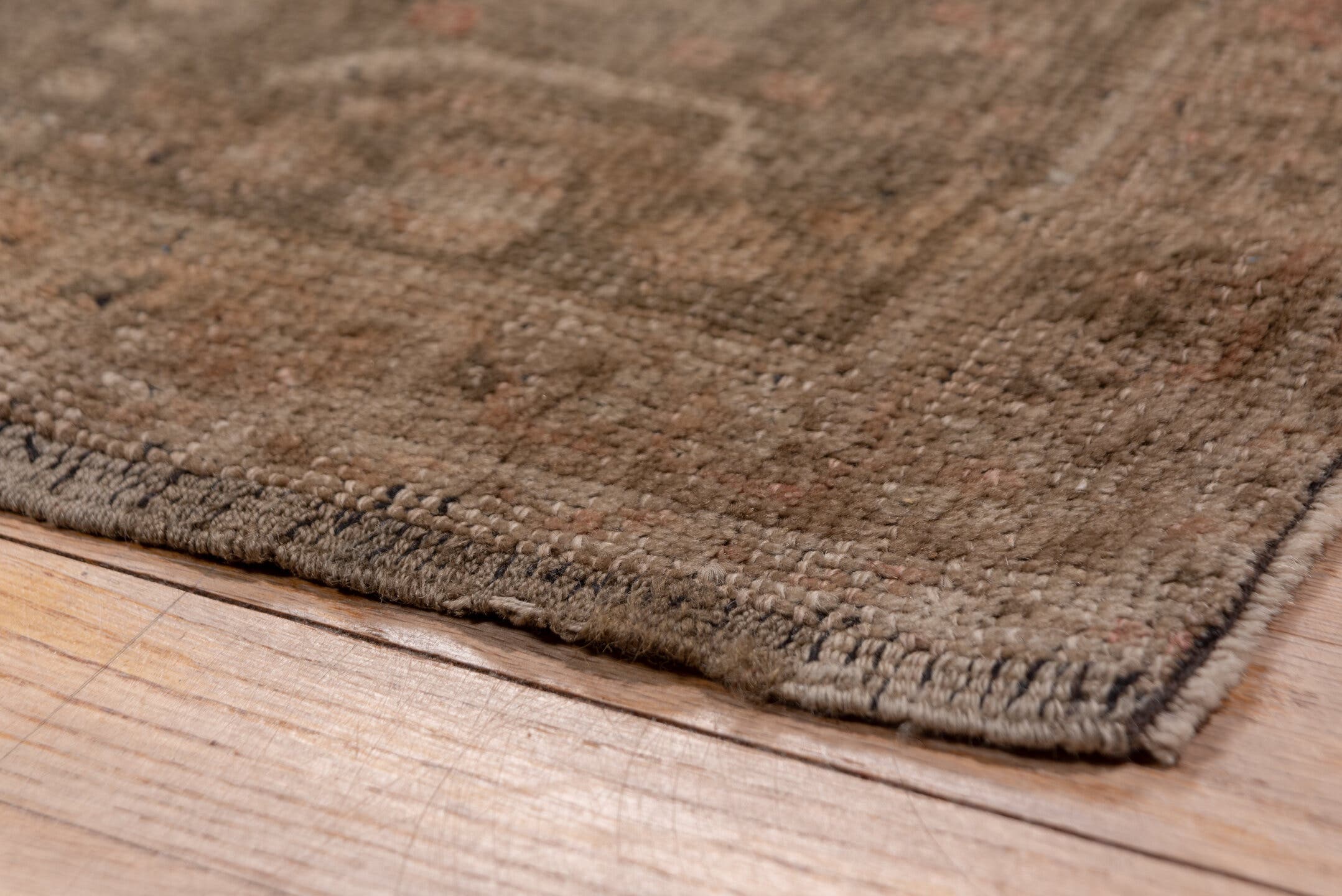 6' x 11' one-of-a-kind handmade vintage Oushak large size rug. Color palette: taupe, terracotta, rose, beige, brown, ivory