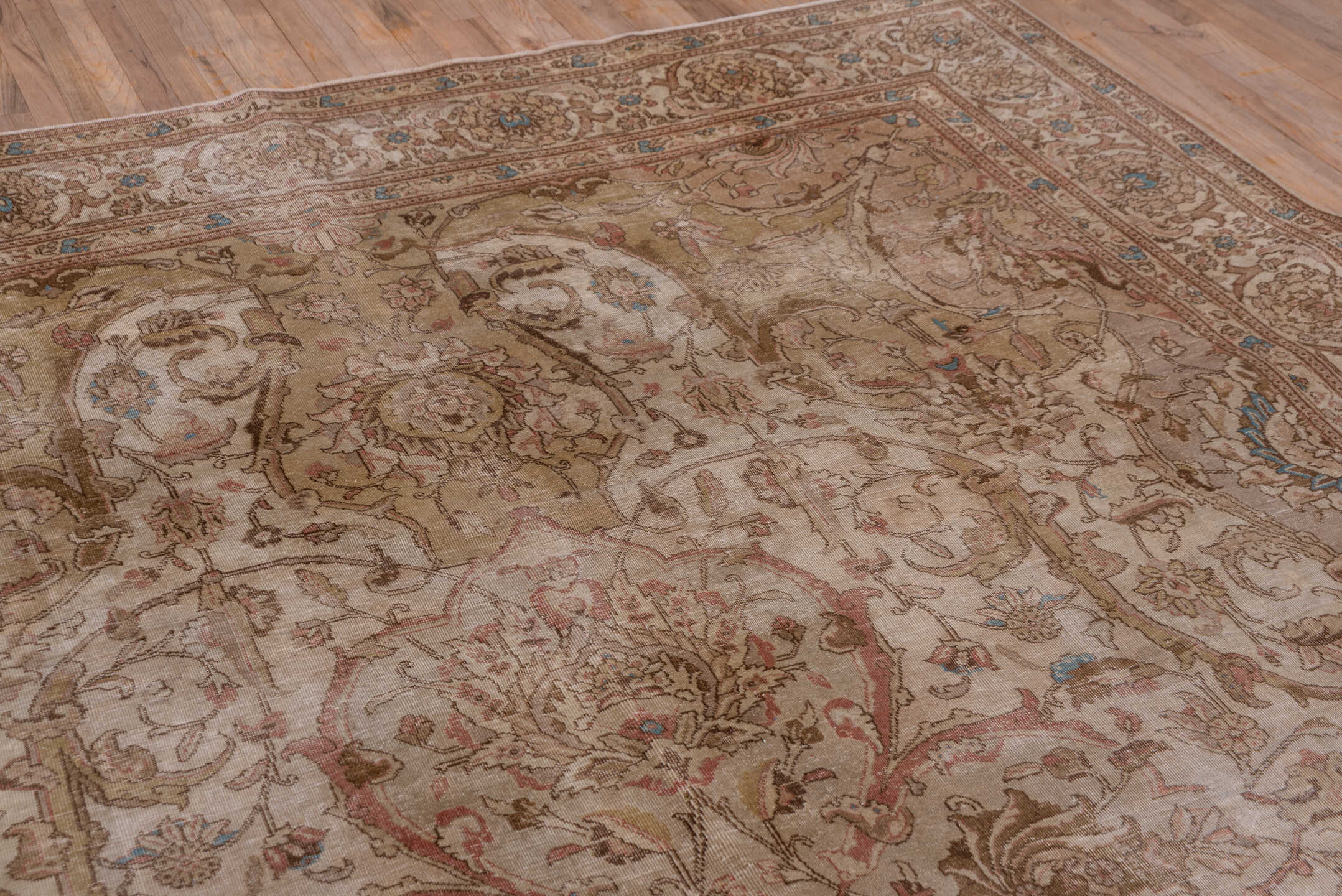 9' x 13' one-of-a-kind handmade vintage Sivas large size rug. Color palette: blue, brown, dim gray, gray, pink