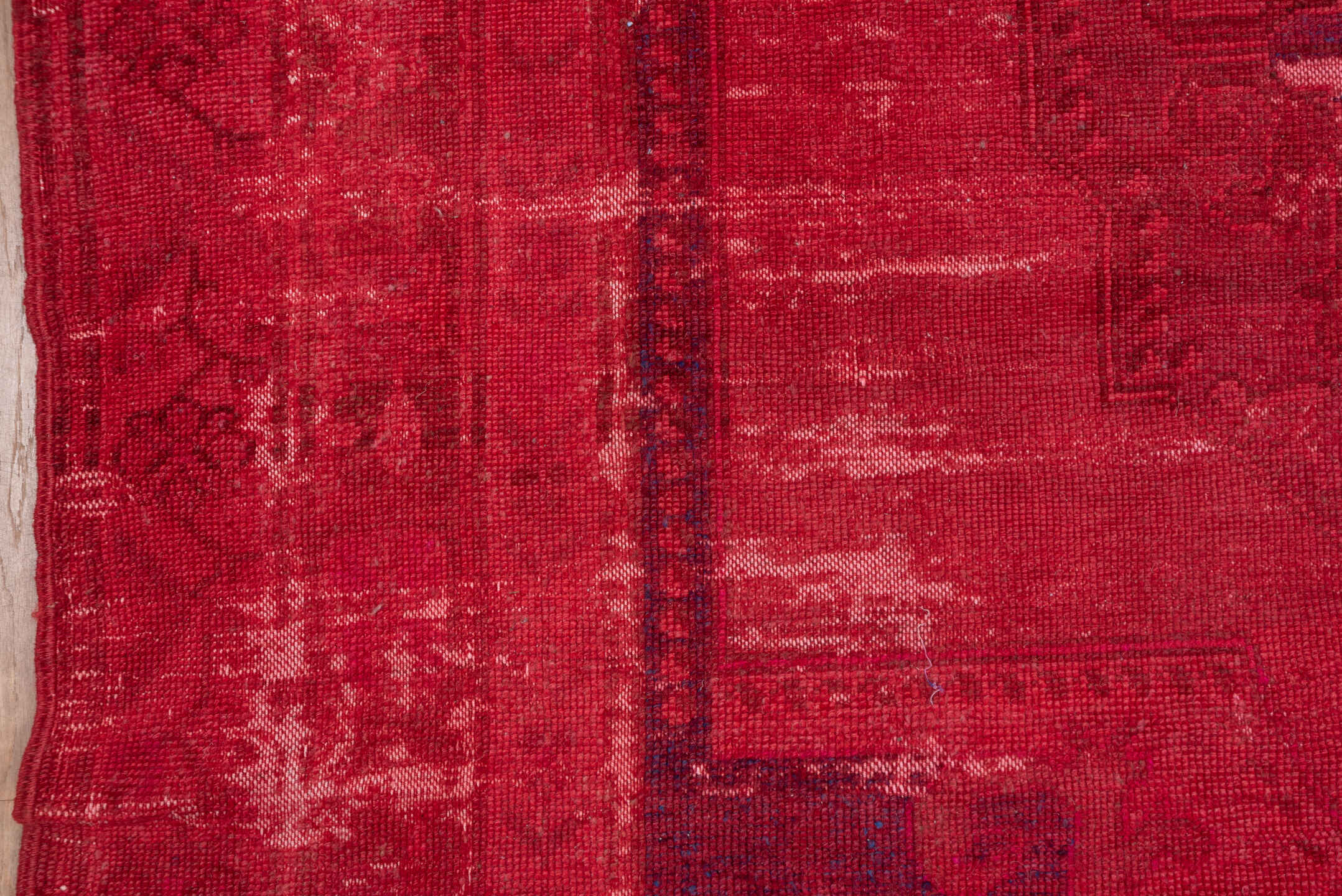8' x 9' one-of-a-kind handmade vintage Overdyed rug. Color palette: crimson, rose, burgundy, raspberry, pink, red