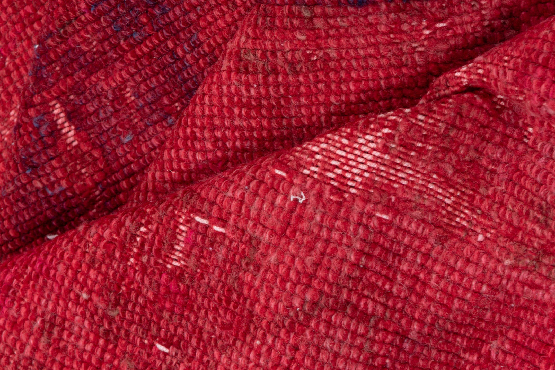 8' x 9' one-of-a-kind handmade vintage Overdyed rug. Color palette: crimson, rose, burgundy, raspberry, pink, red