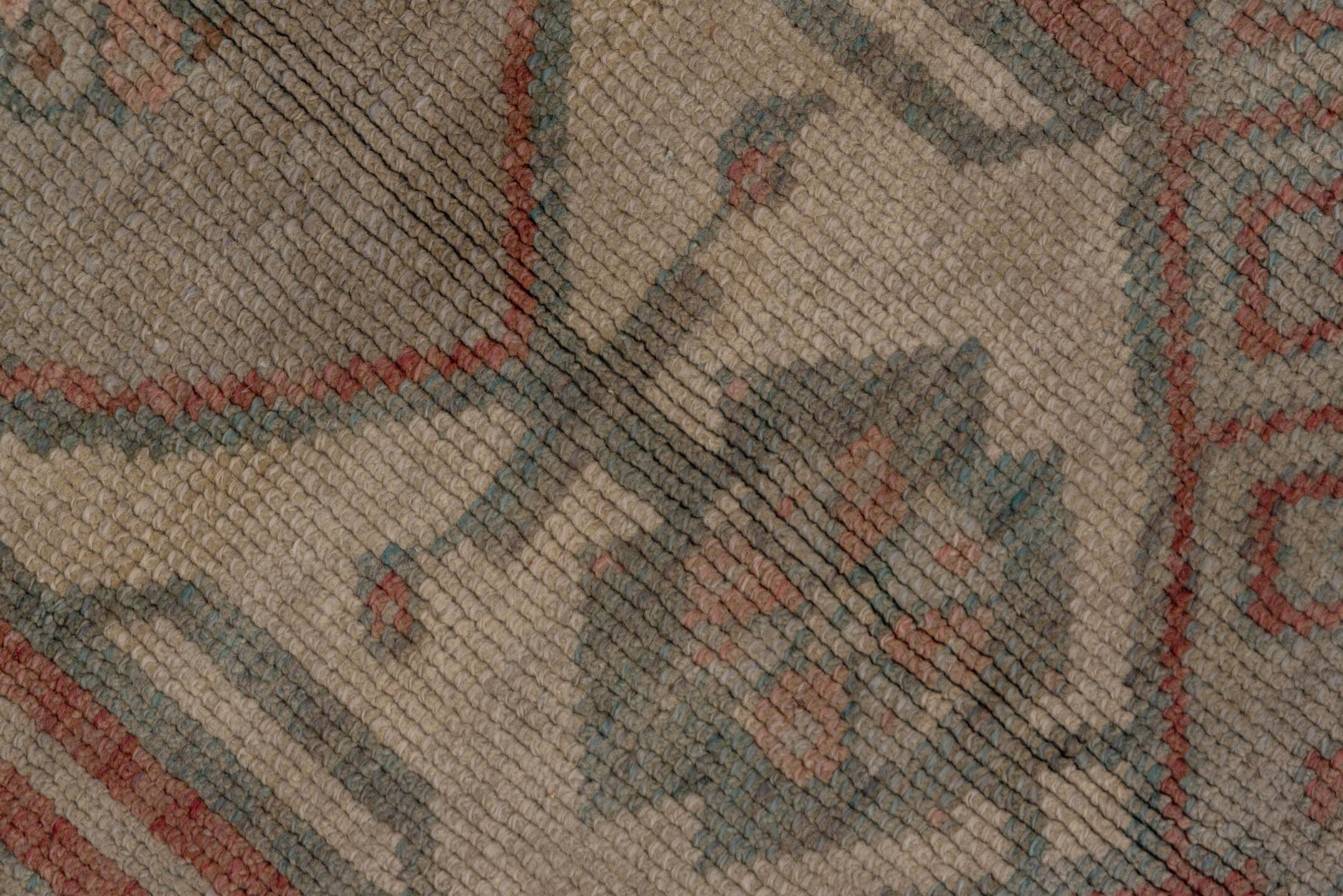 4' x 11' one-of-a-kind handmade vintage Oushak runner rug. Color palette: terra cotta, taupe, sage, ivory, rose, charcoal