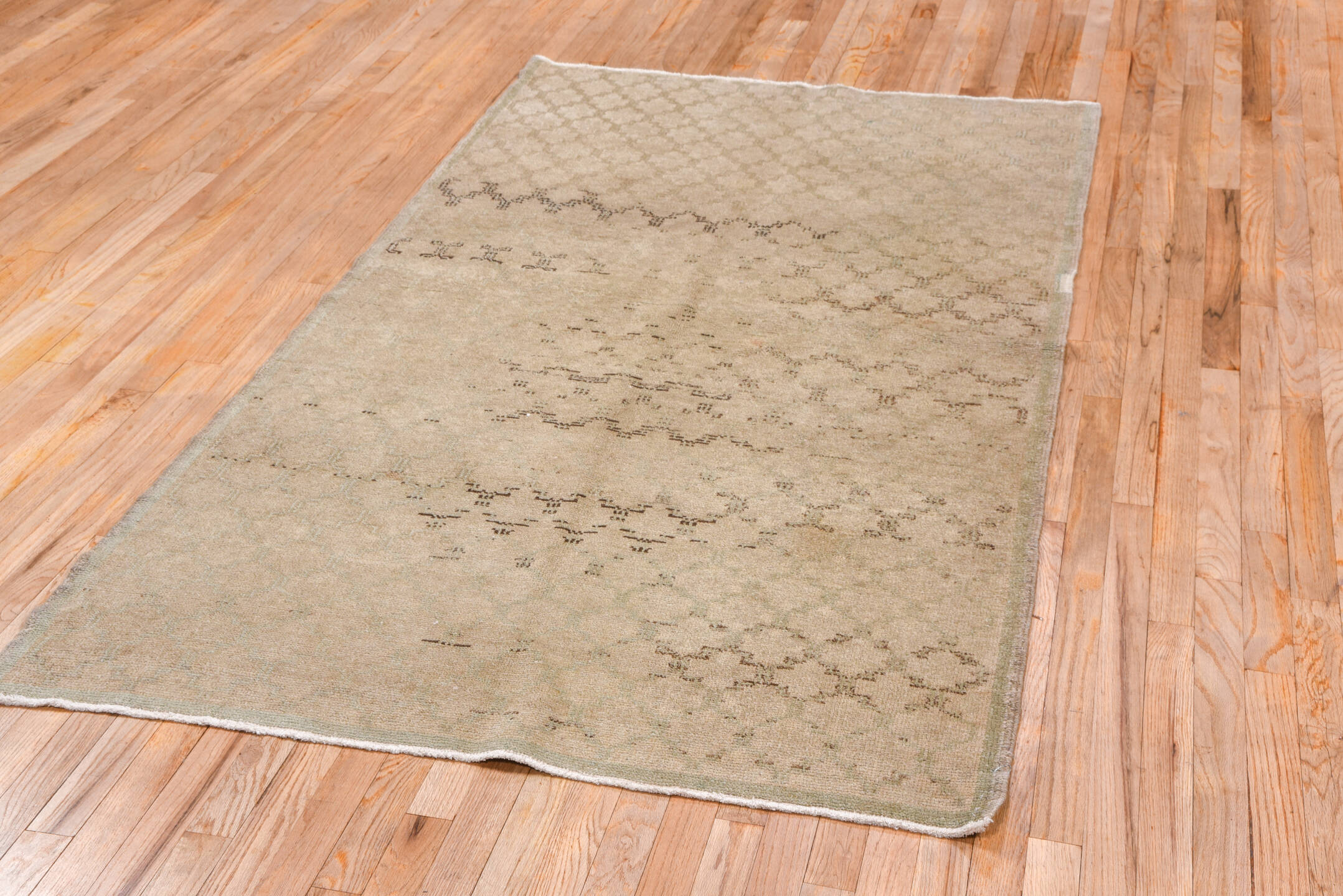 4' x 7' one-of-a-kind handmade vintage Oushak rug. Color palette: beige, ivory, taupe, camel, charcoal, gray, black