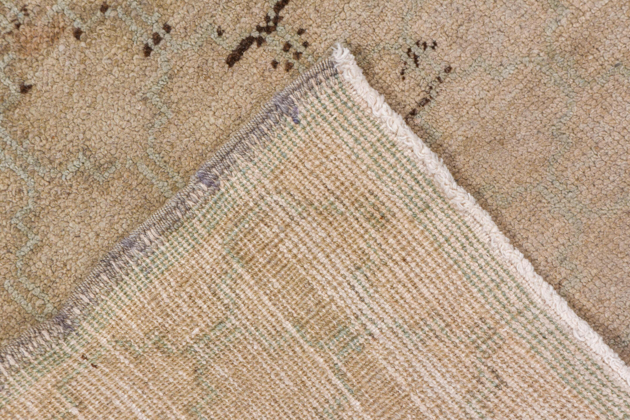 4' x 7' one-of-a-kind handmade vintage Oushak rug. Color palette: beige, ivory, taupe, camel, charcoal, gray, black