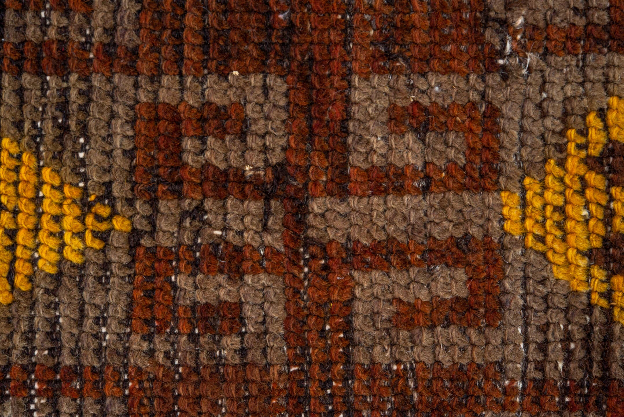 2' x 8' one-of-a-kind handmade vintage Oushak runner rug. Color palette: brown, rust, gold, taupe, camel, ivory, ochre
