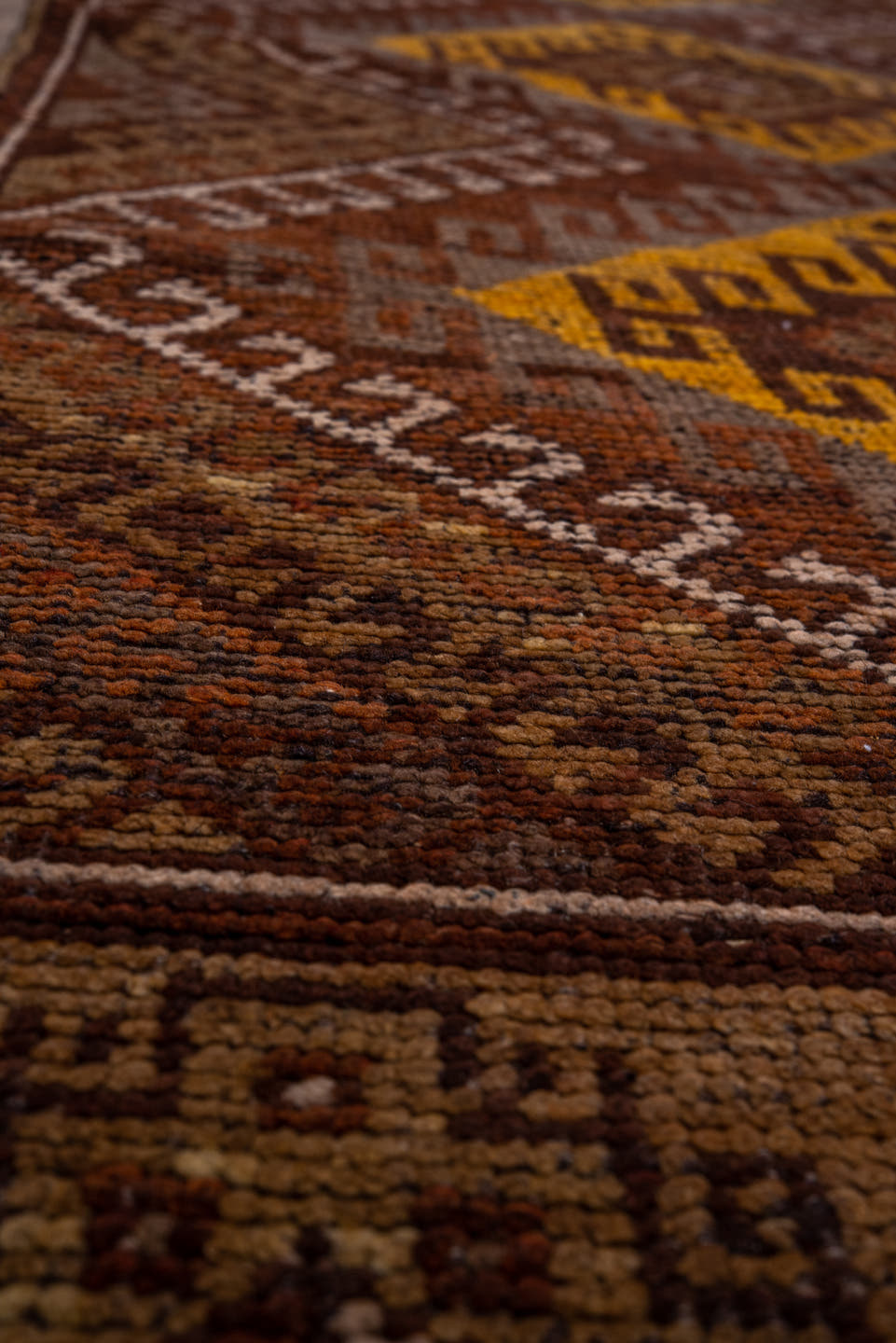 2' x 8' one-of-a-kind handmade vintage Oushak runner rug. Color palette: brown, rust, gold, taupe, camel, ivory, ochre