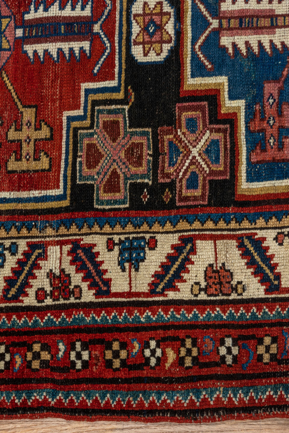 3' x 9' one-of-a-kind handmade vintage Malayer runner rug. Color palette: red, ivory, blue, charcoal, camel, rust, teal