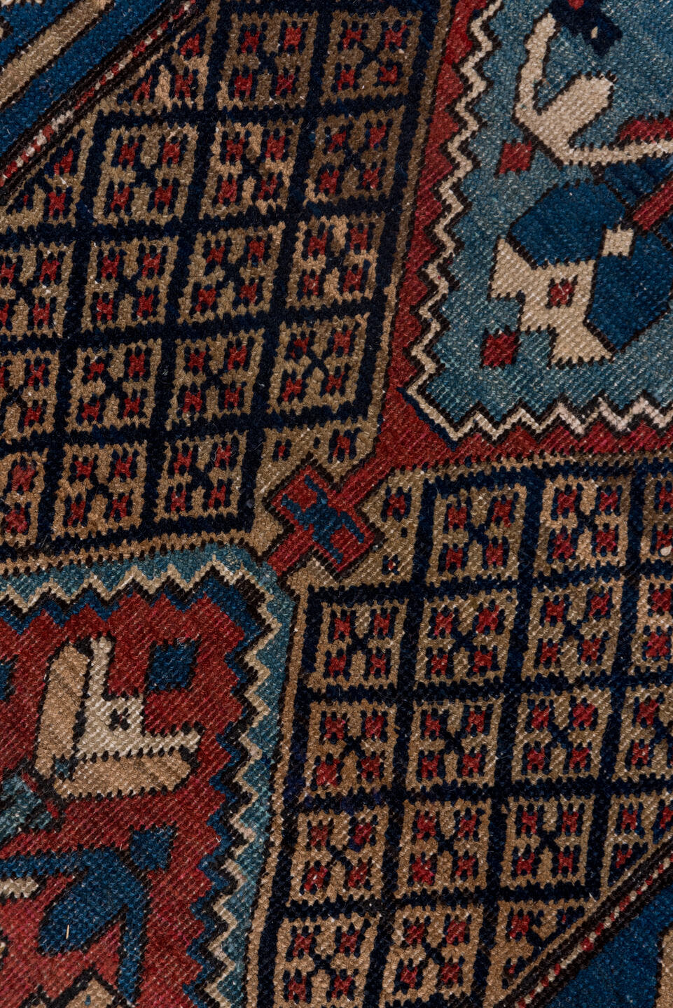 2' x 13' one-of-a-kind handmade antique Sarab runner rug. Color palette: navy, rust, camel, ivory, sky_blue, crimson
