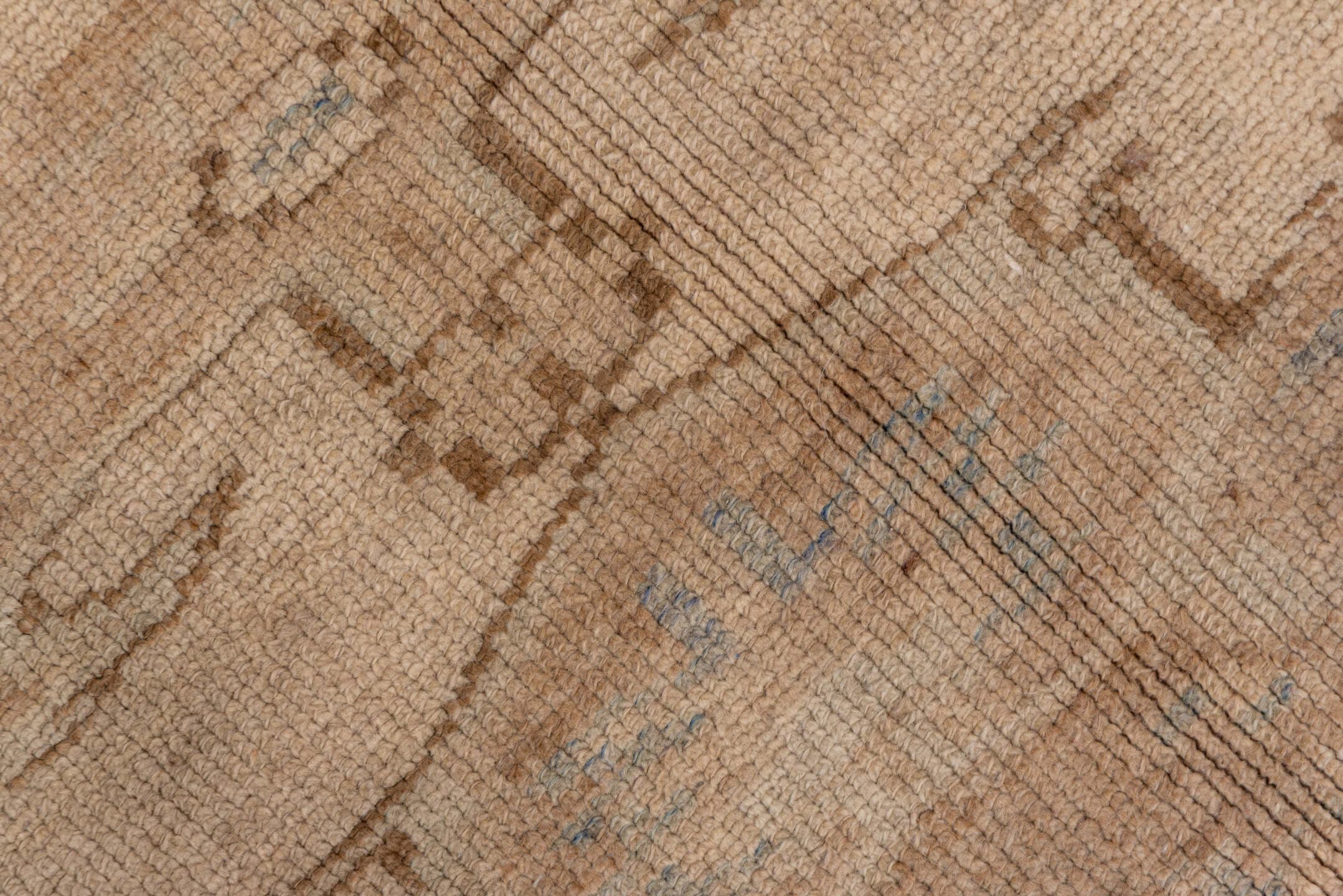 6' x 14' one-of-a-kind handmade vintage Oushak large size rug. Color palette: ivory, taupe, camel, brown, beige, gray