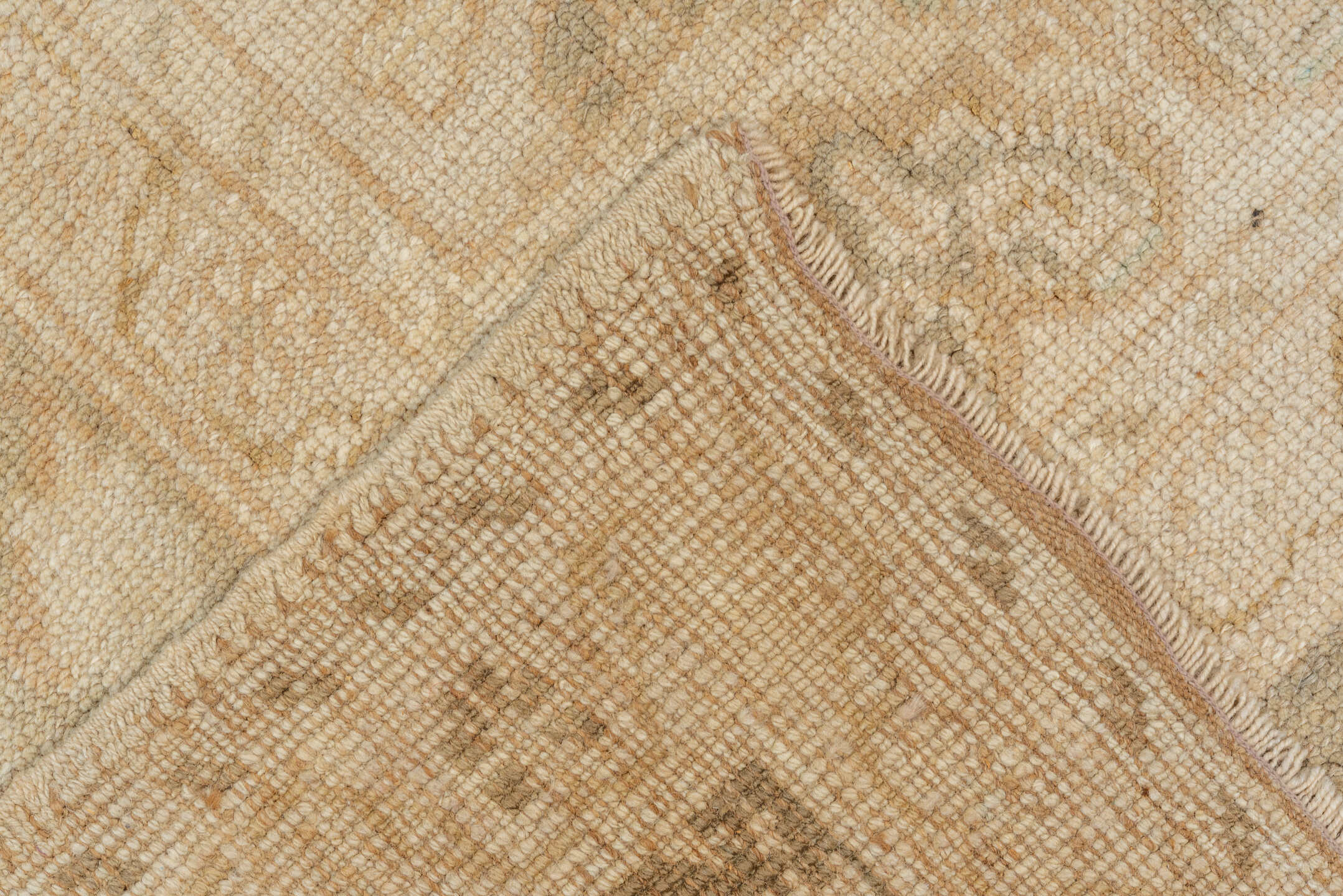 6' x 10' one-of-a-kind handmade vintage Oushak large size rug. Color palette: ivory, beige, taupe, sand, greige, gray