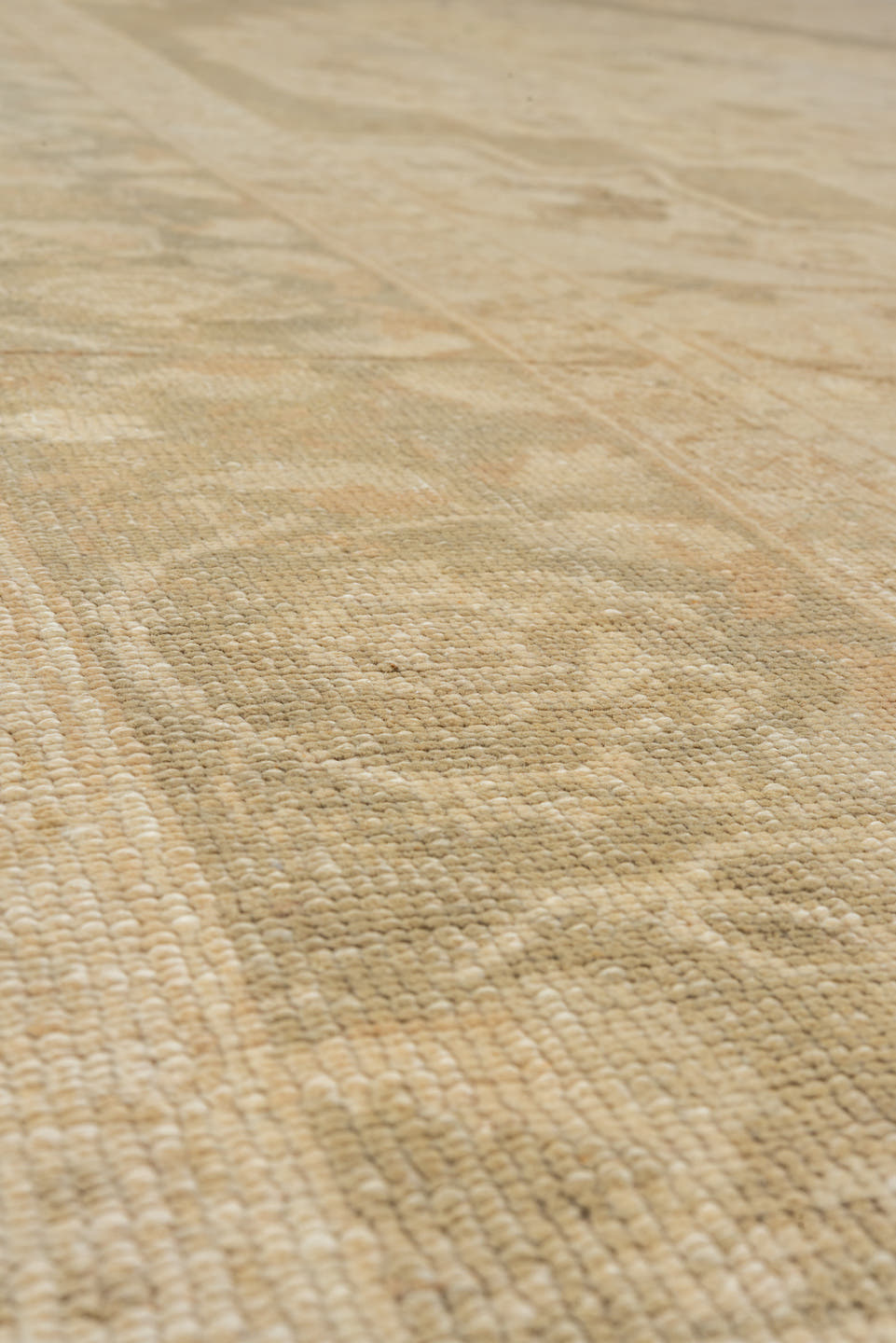 6' x 10' one-of-a-kind handmade vintage Oushak large size rug. Color palette: ivory, beige, taupe, sand, greige, gray