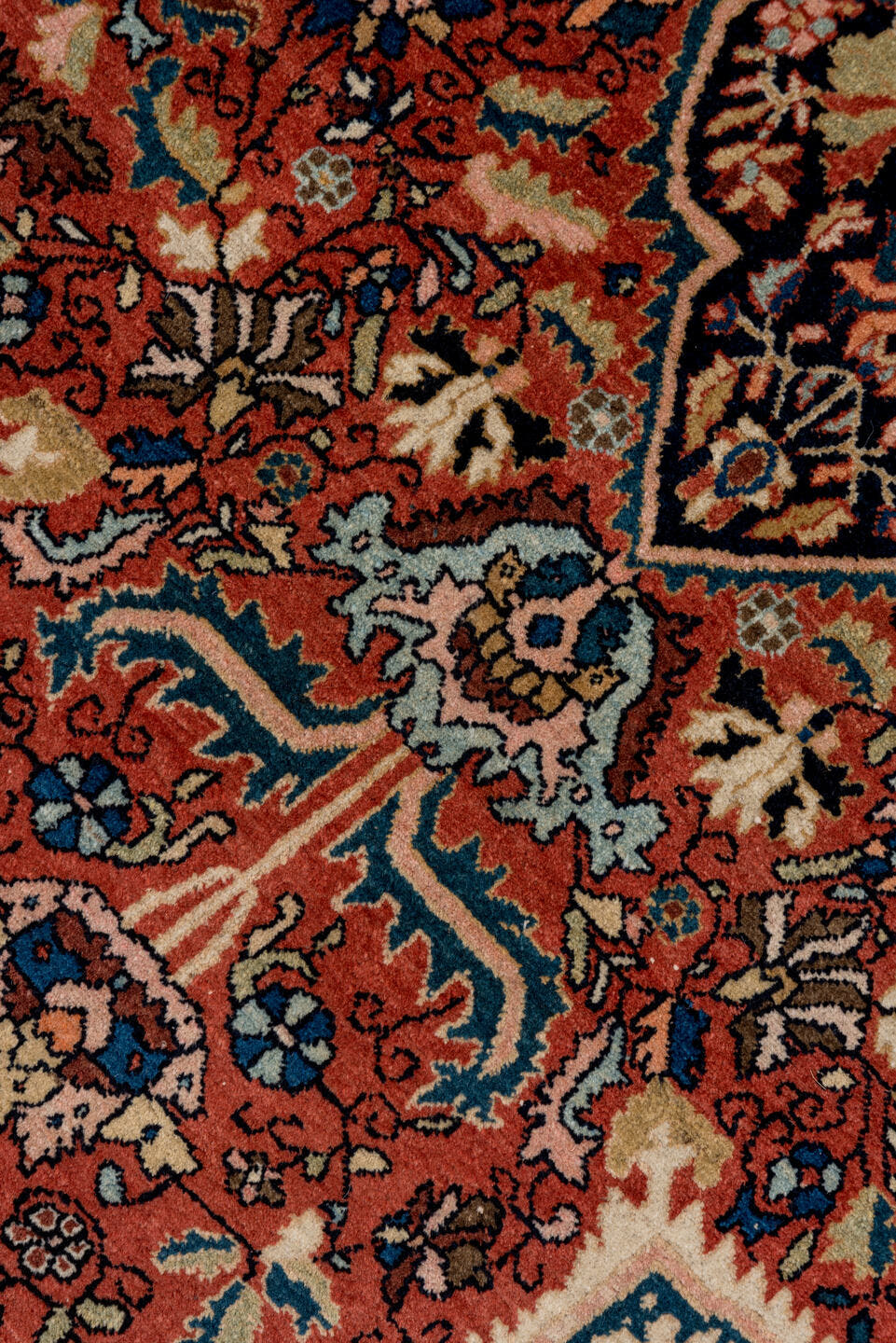 4' x 6' one-of-a-kind handmade antique Far.Sarouk small size rug. Color palette: rust, navy, ivory, soft blue, rose, camel