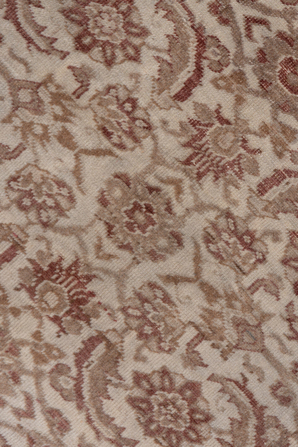 6' x 9' one-of-a-kind handmade antique Kaisary medium size rug. Color palette: taupe, ivory, rose, camel, beige, gray, pink