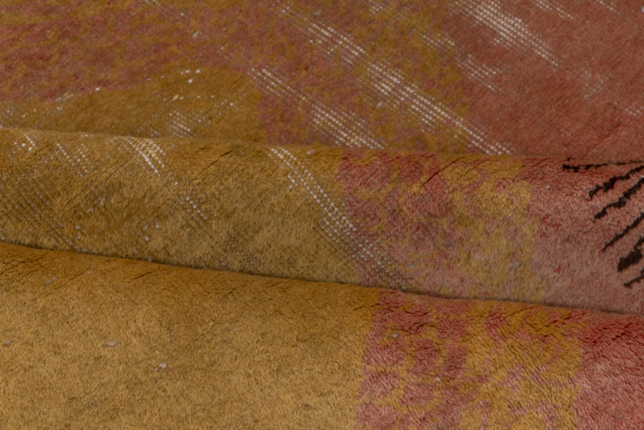 5' x 8' one-of-a-kind handmade vintage Zeki Muran medium size rug. Color palette: gold, dusty_rose, ivory, taupe, charcoal