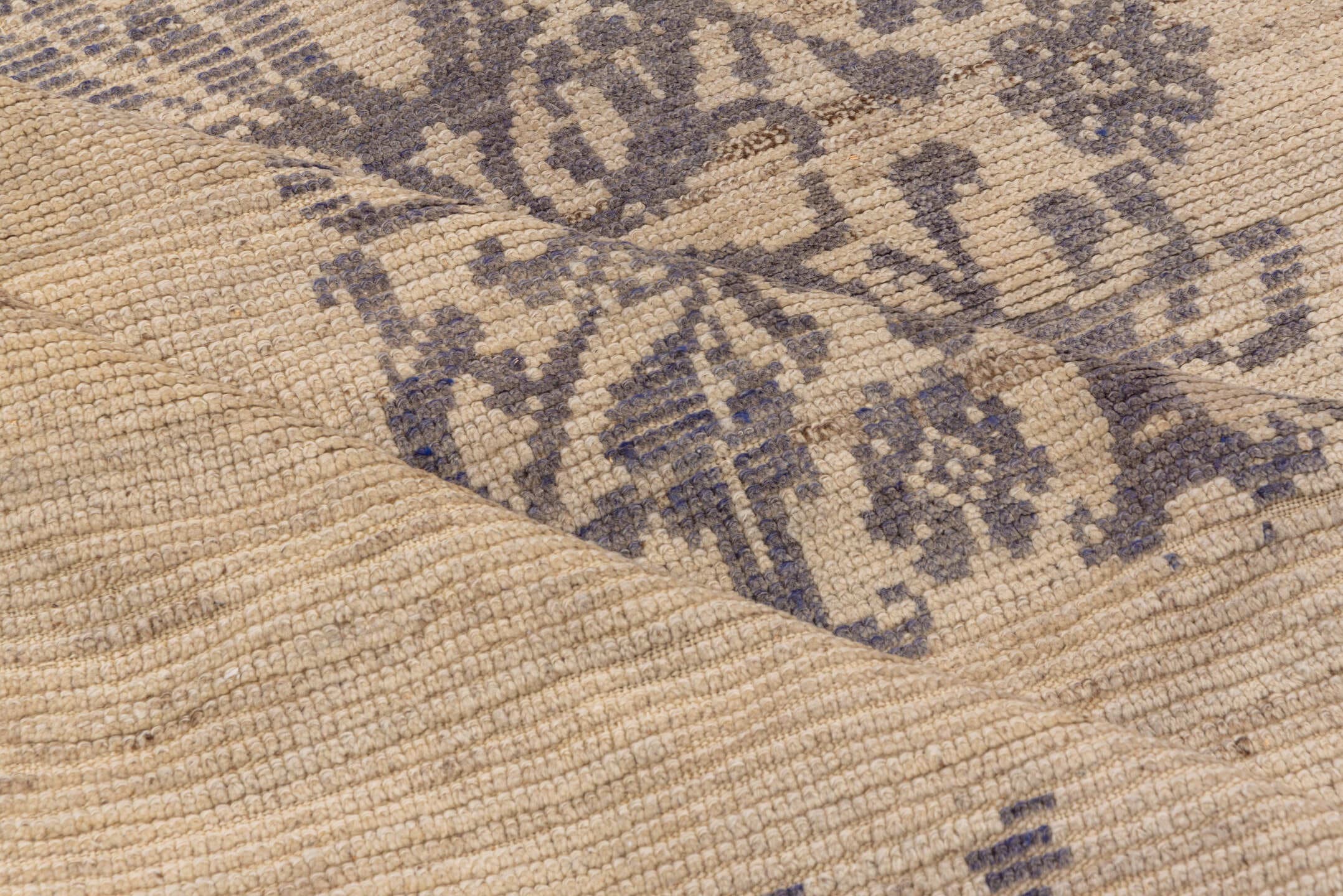 4' x 5' one-of-a-kind handmade vintage Tulu small size rug. Color palette: ivory, taupe, charcoal, beige, gray, black