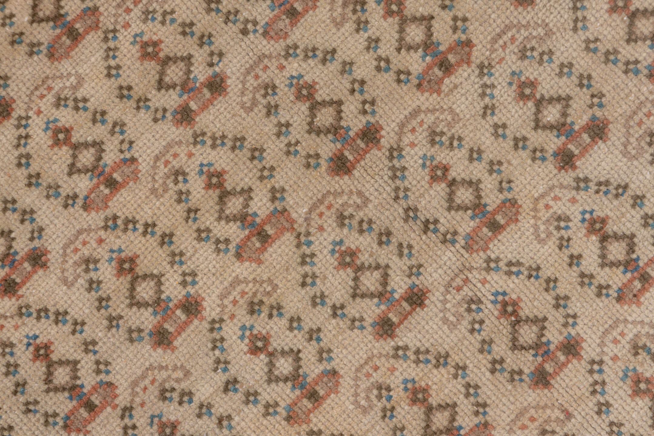 6' x 9' one-of-a-kind handmade vintage Oushak medium size rug. Color palette: dusty rose, ivory, taupe, brown, charcoal