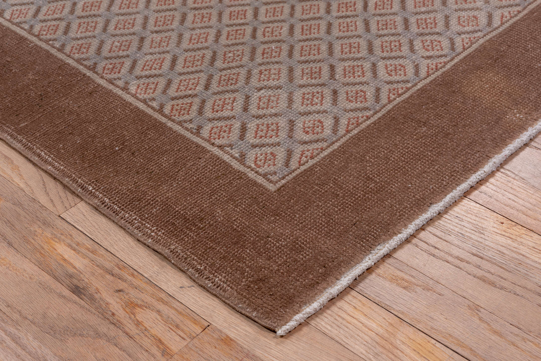 7' x 10' one-of-a-kind handmade vintage Oushak large size rug. Color palette: brown, gray, pink
