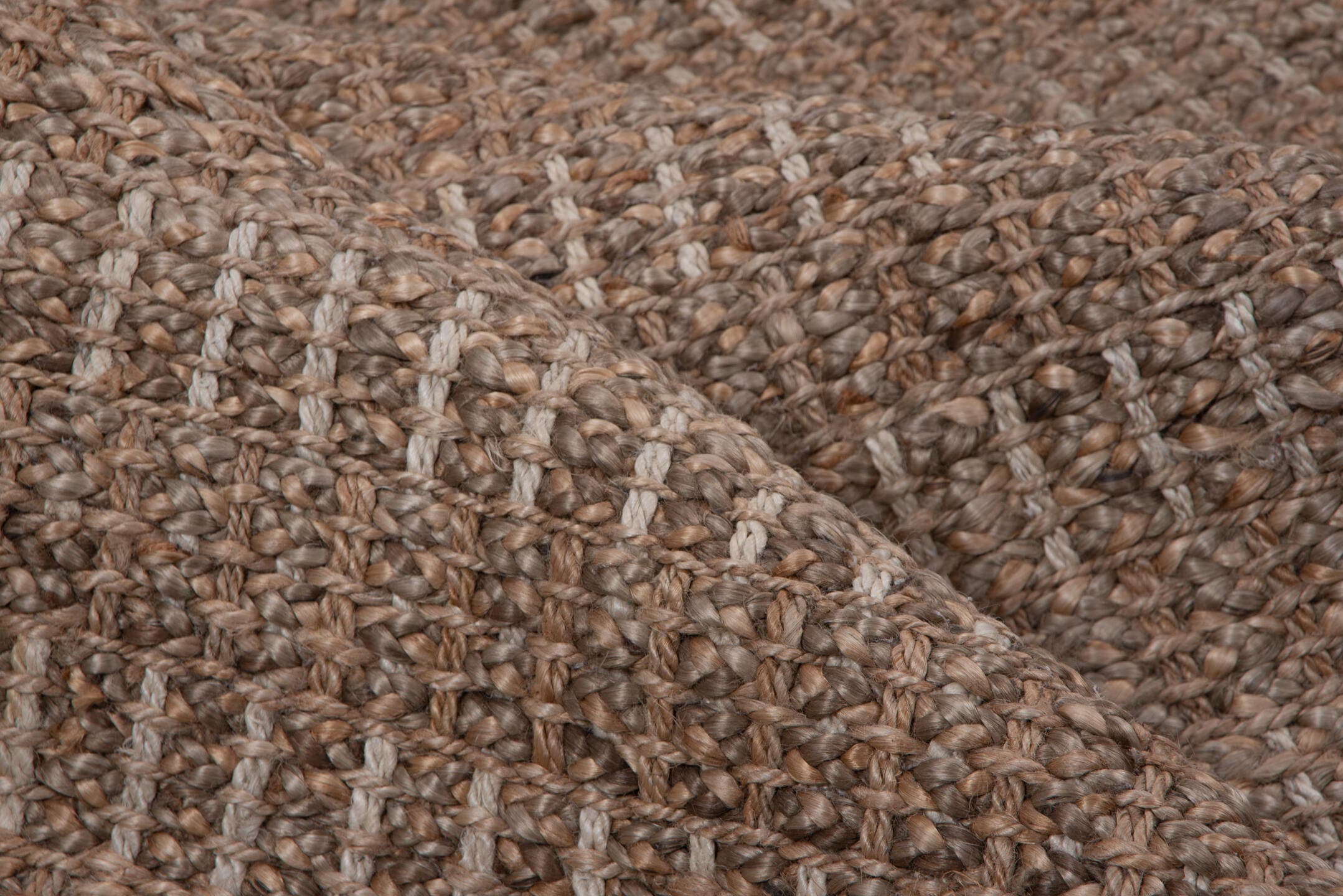 4' x 6' one-of-a-kind handmade vintage Sisal small size rug. Color palette: taupe, brown, camel, beige, gray
