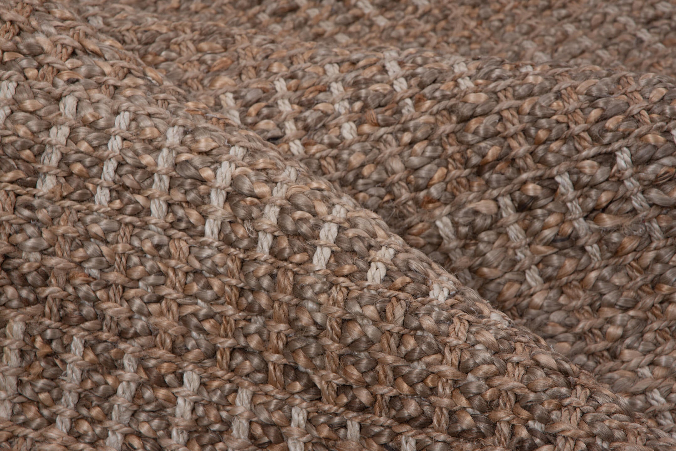 4' x 6' one-of-a-kind handmade vintage Sisal small size rug. Color palette: brown, gainsboro, gray, light gray, off-white