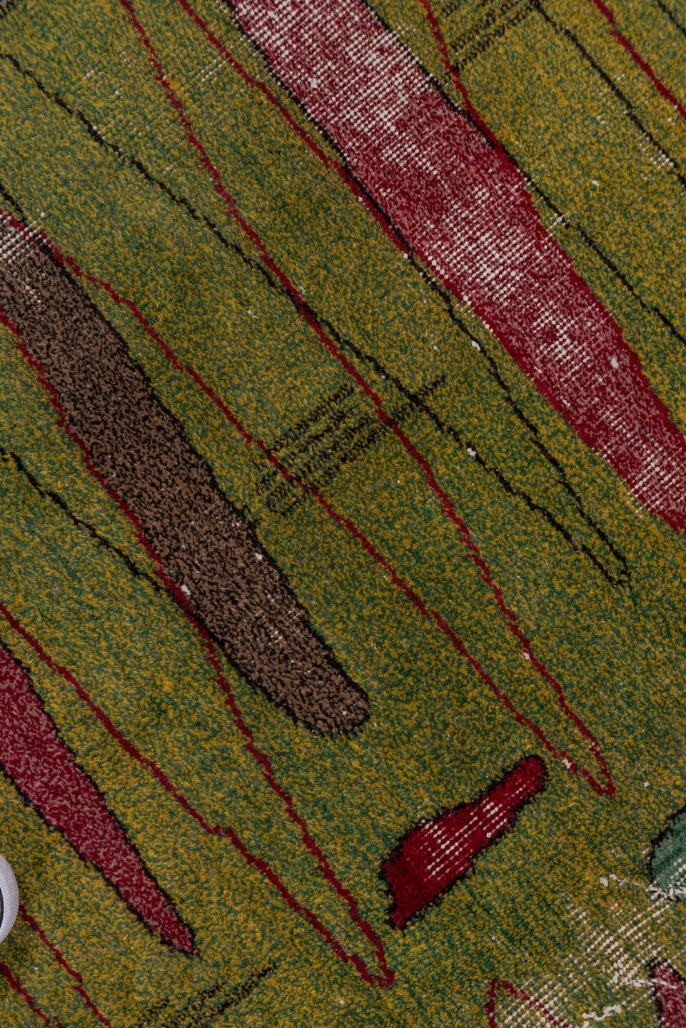 5' x 8' one-of-a-kind handmade vintage Art Deco medium size rug. Color palette: olive, rose, ivory, burgundy, taupe, teal